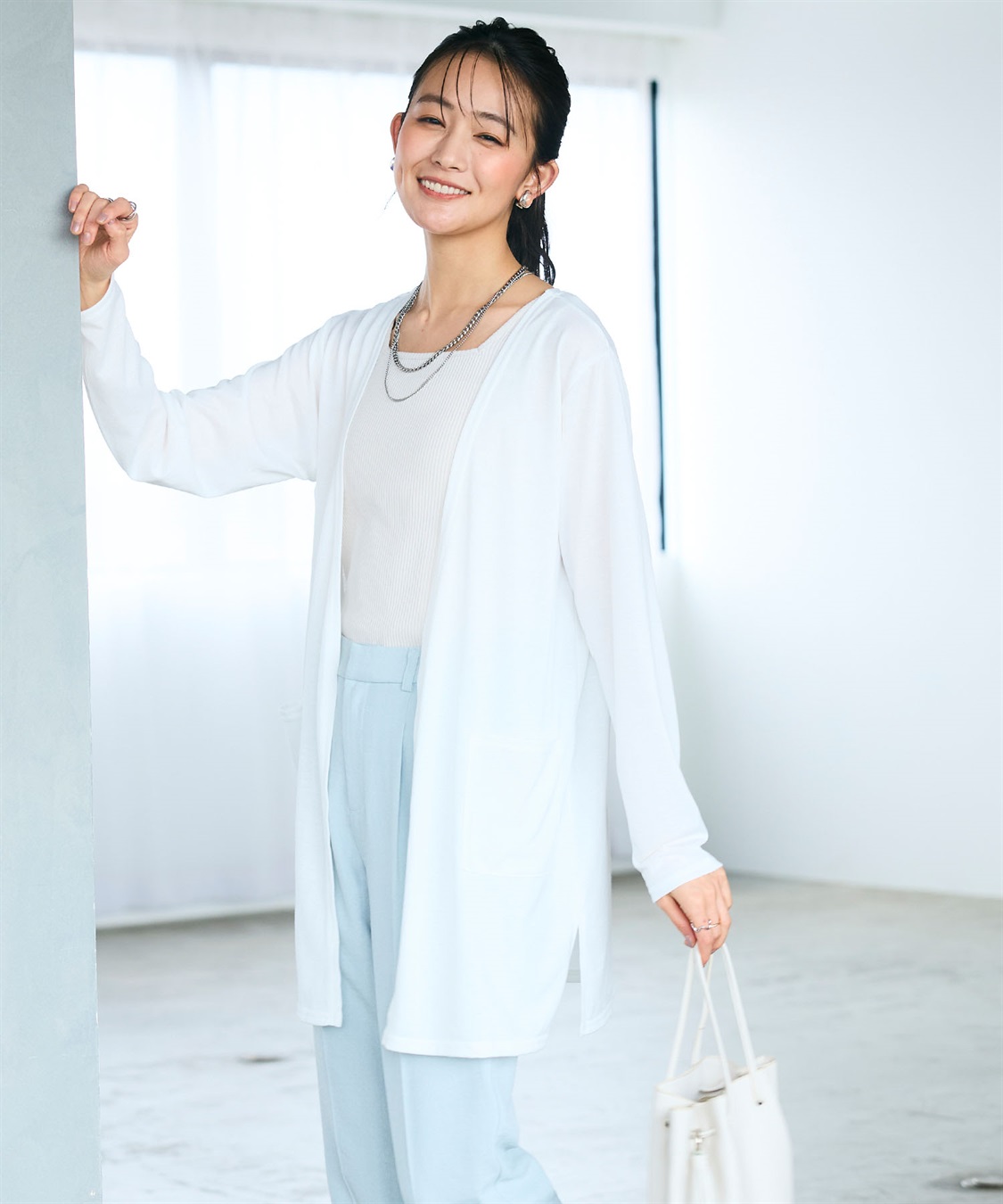 CROSS FUNCTION 《洗える》エブ楽 シアーVミドルカーディガン_sub_1