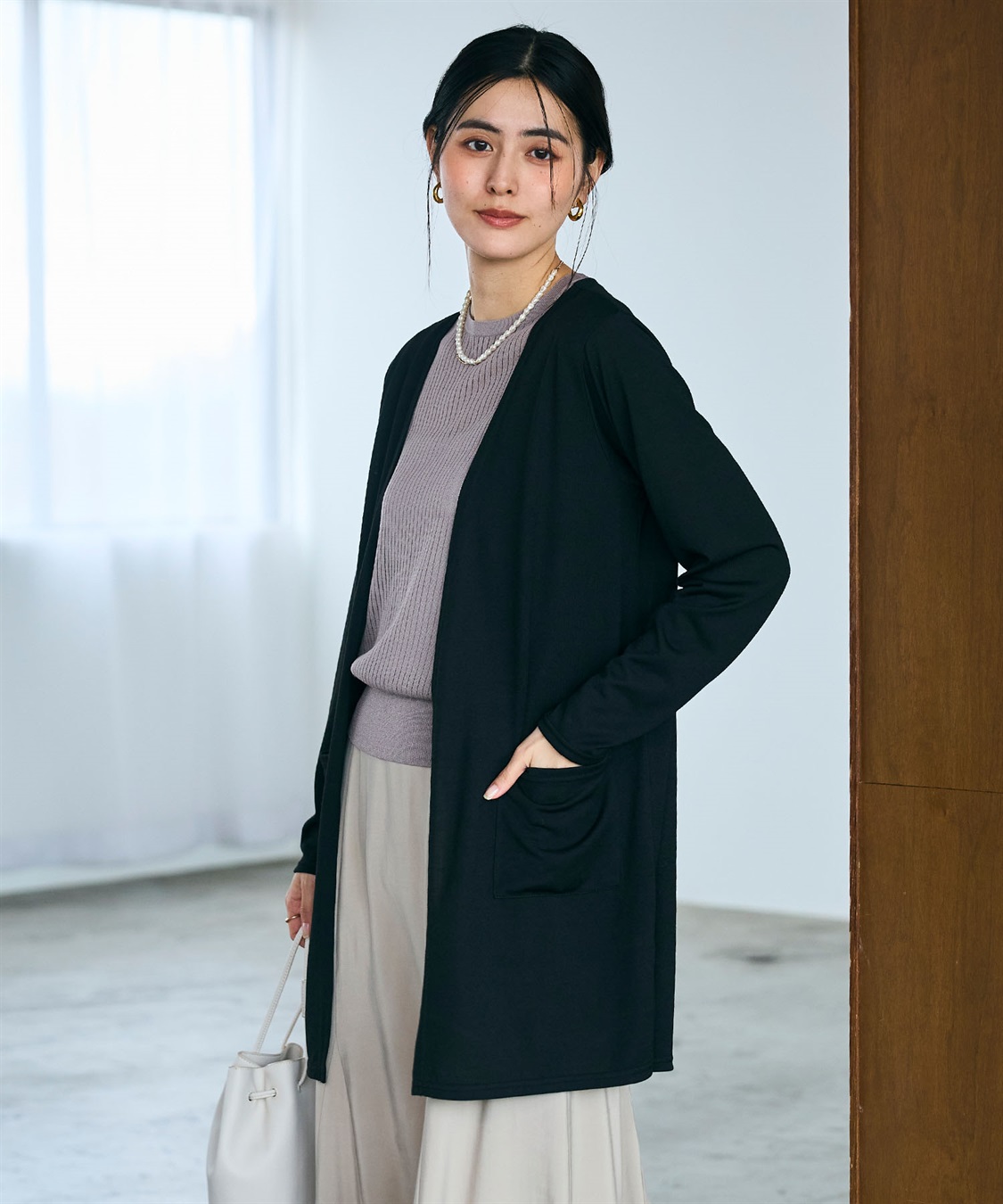 CROSS FUNCTION 《洗える》エブ楽 シアーVミドルカーディガン_sub_5