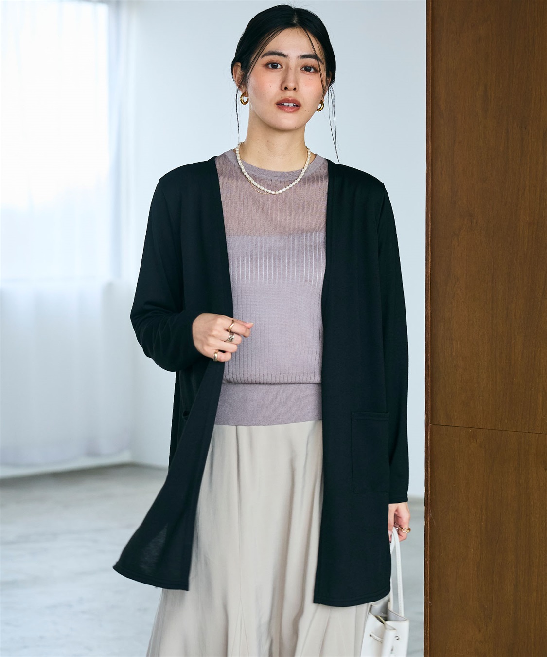 CROSS FUNCTION 《洗える》エブ楽 シアーVミドルカーディガン_sub_6