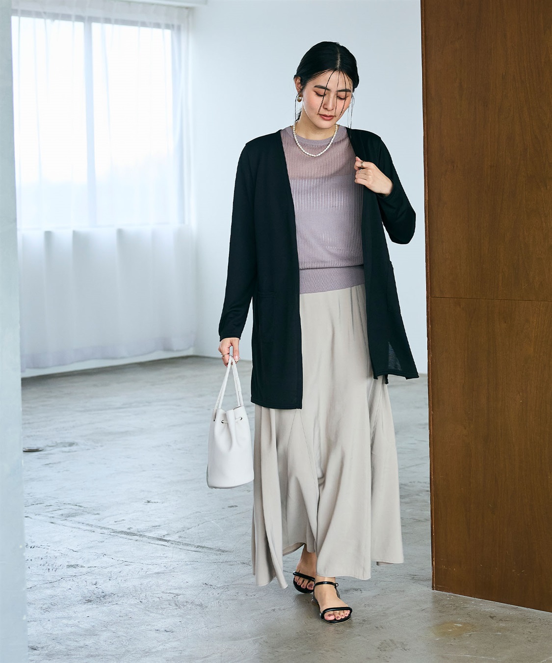 CROSS FUNCTION 《洗える》エブ楽 シアーVミドルカーディガン_sub_9