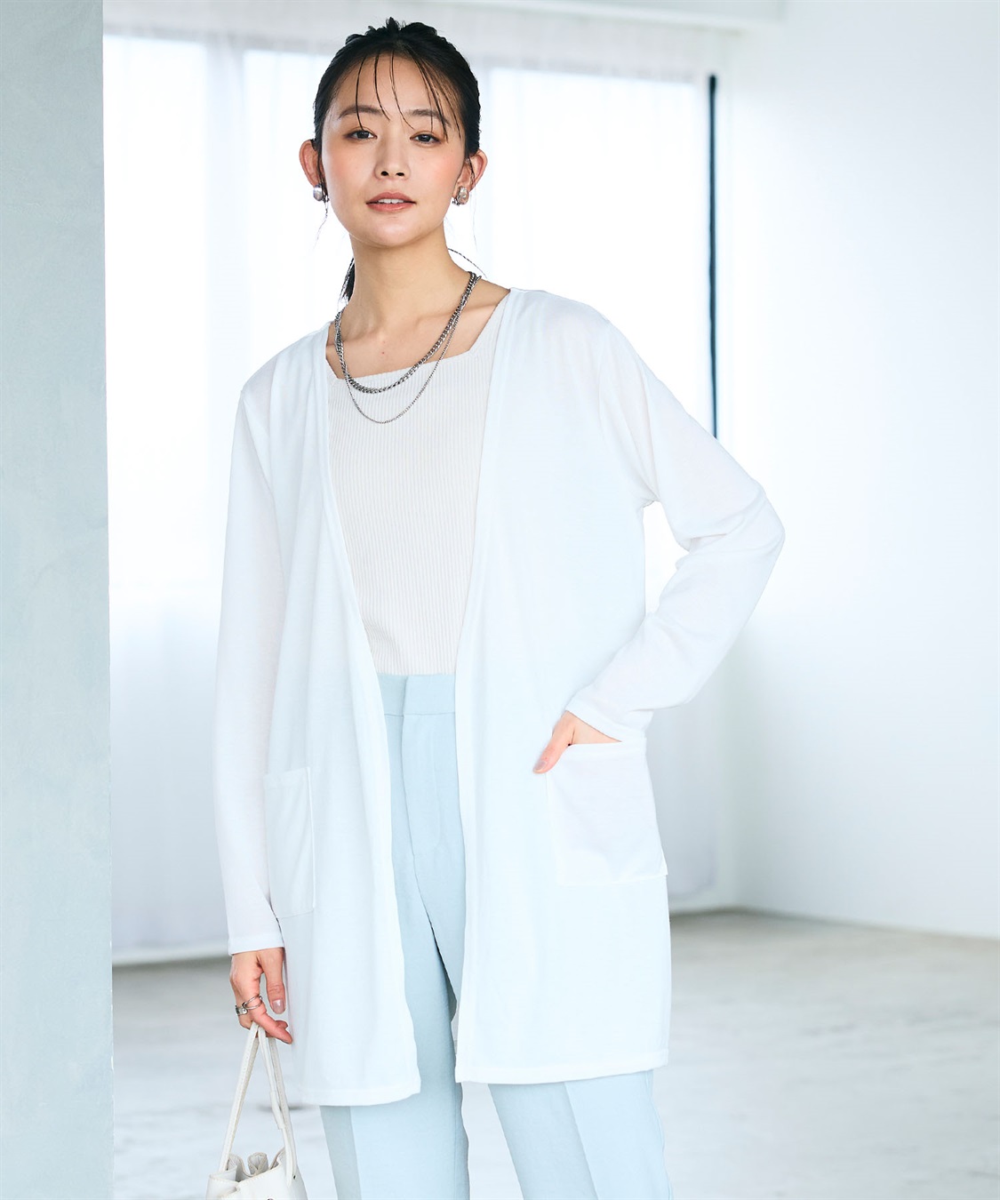 CROSS FUNCTION 《洗える》エブ楽 シアーVミドルカーディガン_sub_12