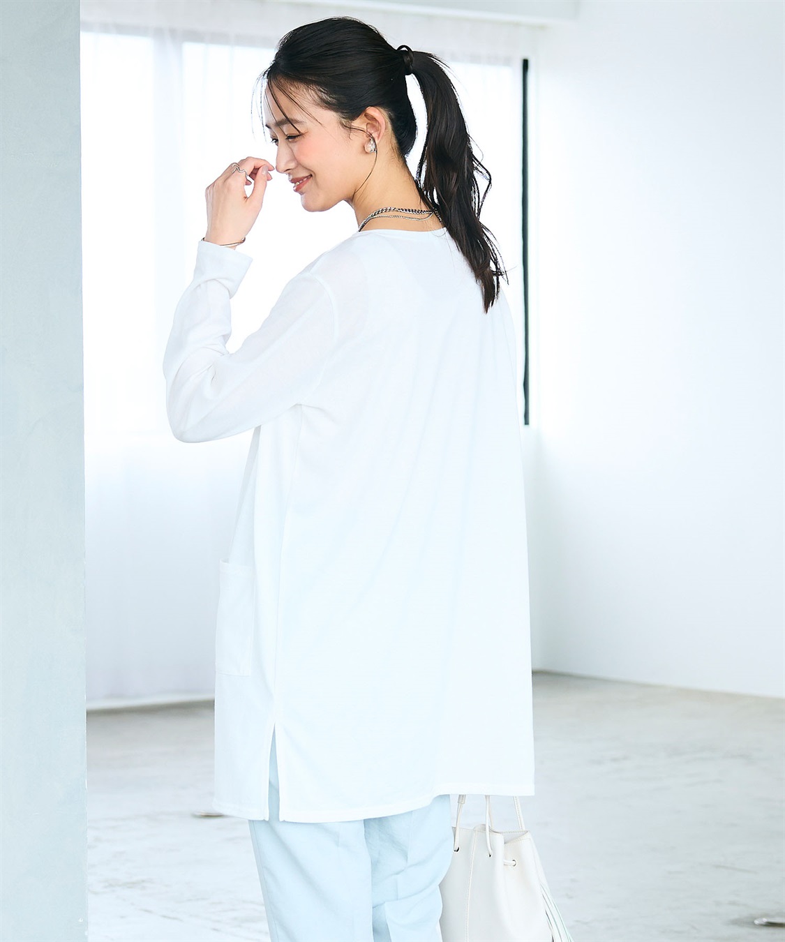 CROSS FUNCTION 《洗える》エブ楽 シアーVミドルカーディガン_sub_13