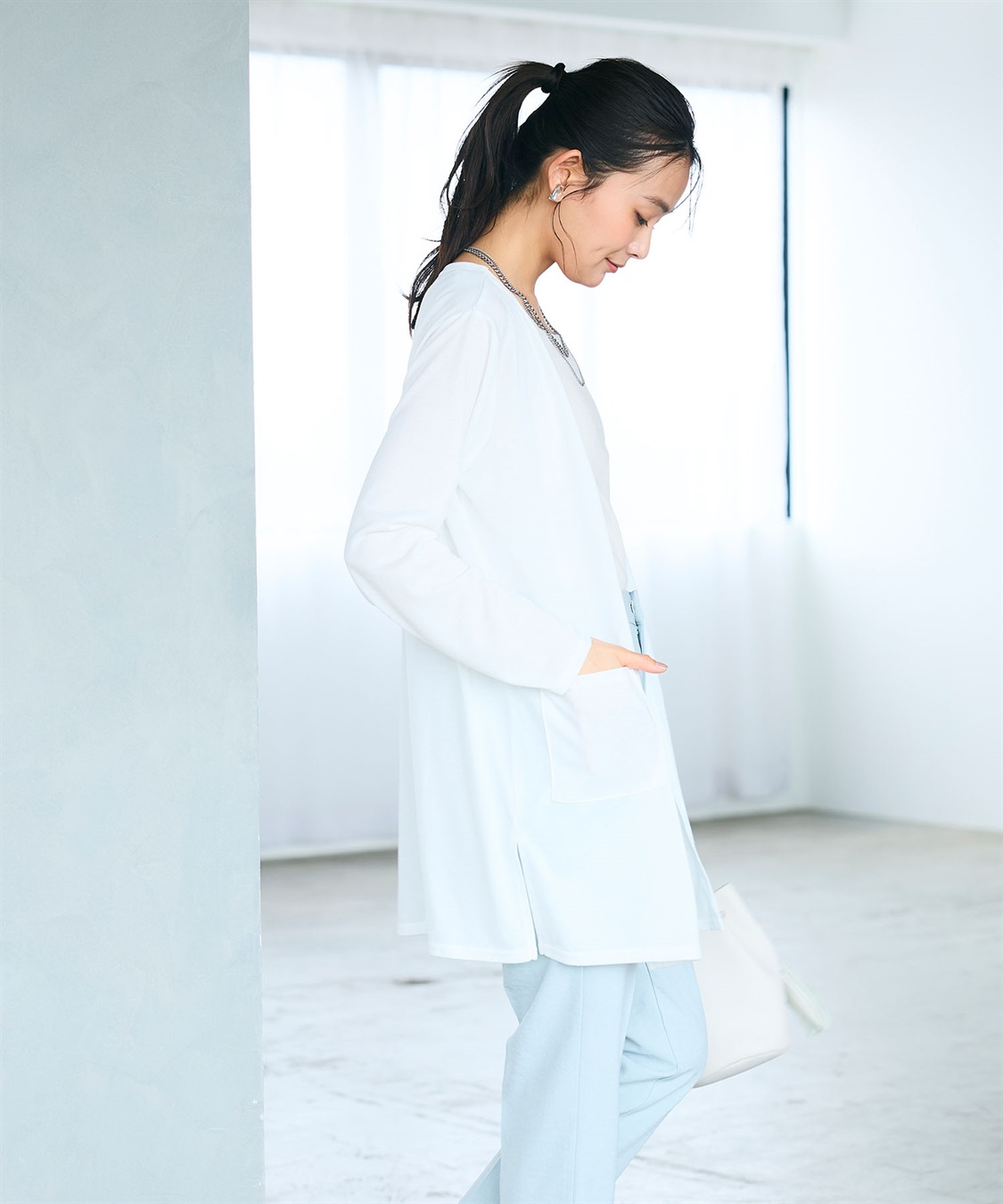 CROSS FUNCTION 《洗える》エブ楽 シアーVミドルカーディガン_sub_14