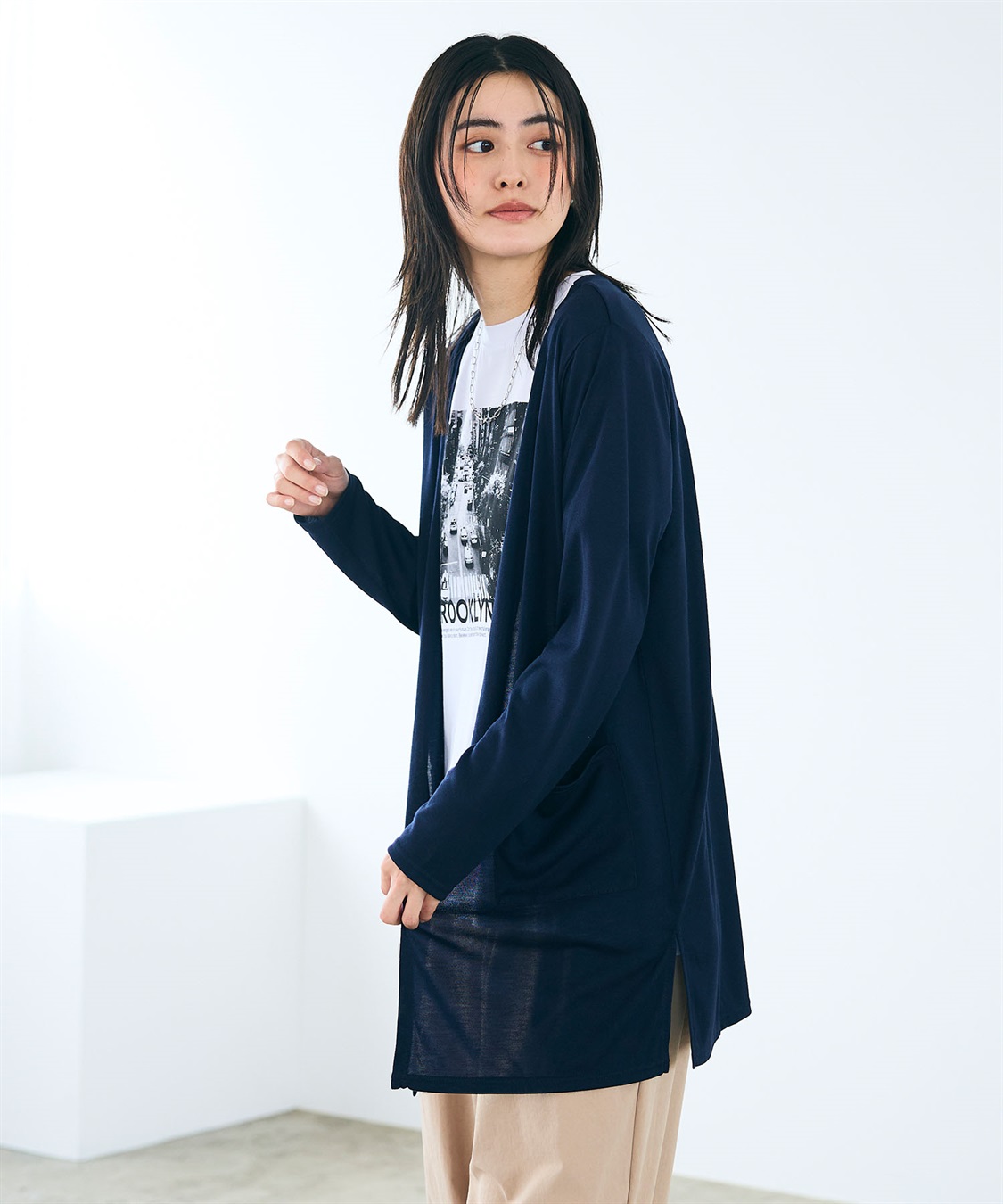 CROSS FUNCTION 《洗える》エブ楽 シアーVミドルカーディガン_sub_17