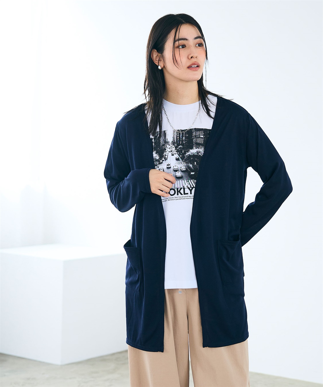 CROSS FUNCTION 《洗える》エブ楽 シアーVミドルカーディガン_sub_18