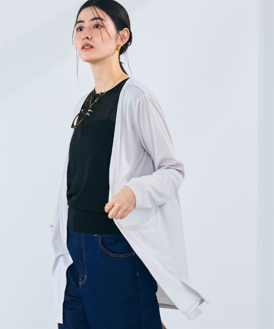 CROSS FUNCTION 《洗える》エブ楽 シアーVミドルカーディガン_sub_23