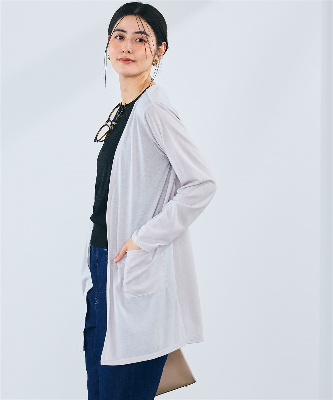 CROSS FUNCTION 《洗える》エブ楽 シアーVミドルカーディガン_sub_24