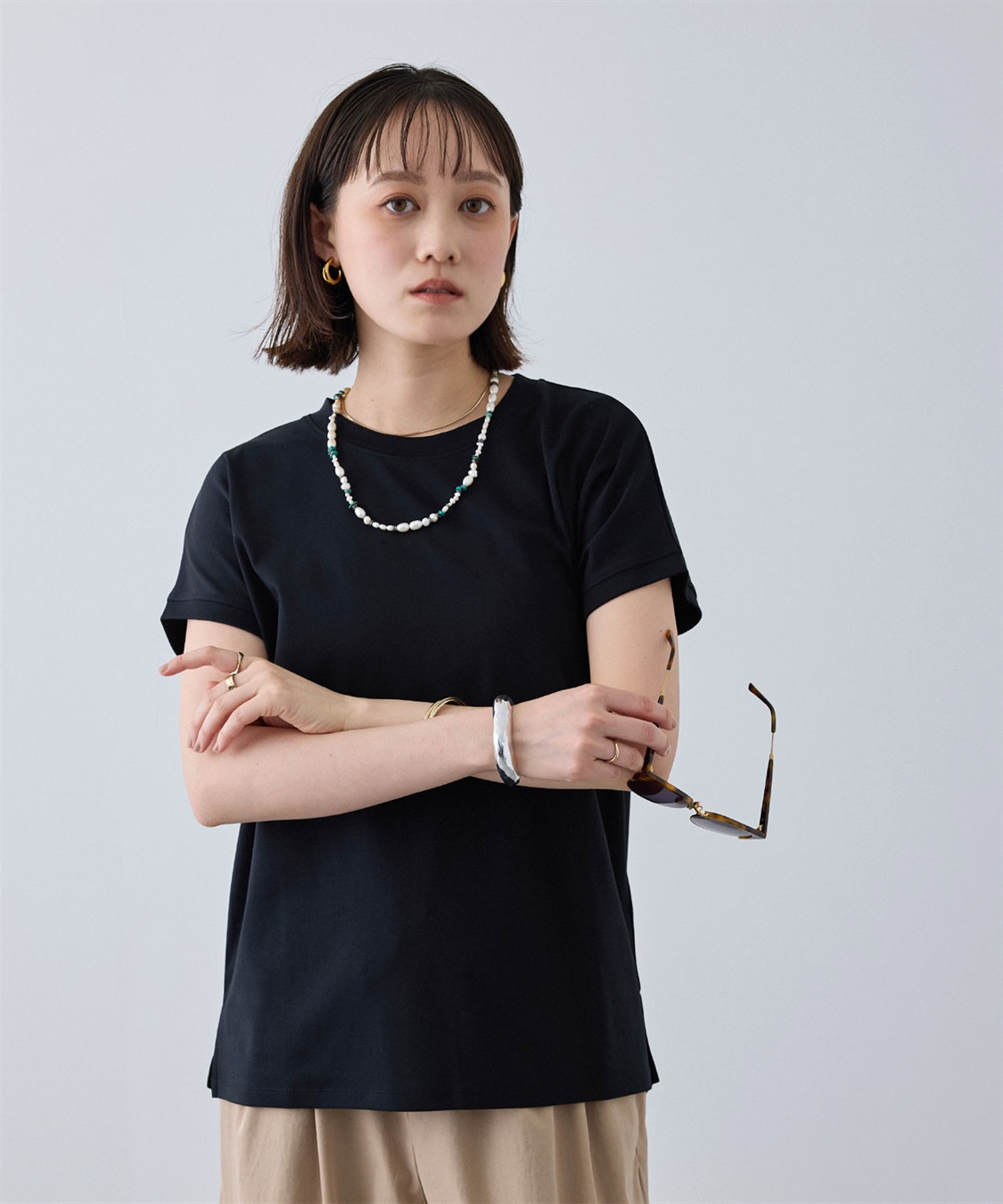 CROSS FUNCTION 《汗染み防止》エブ楽 天竺フレンチスリーブTシャツ_sub_2