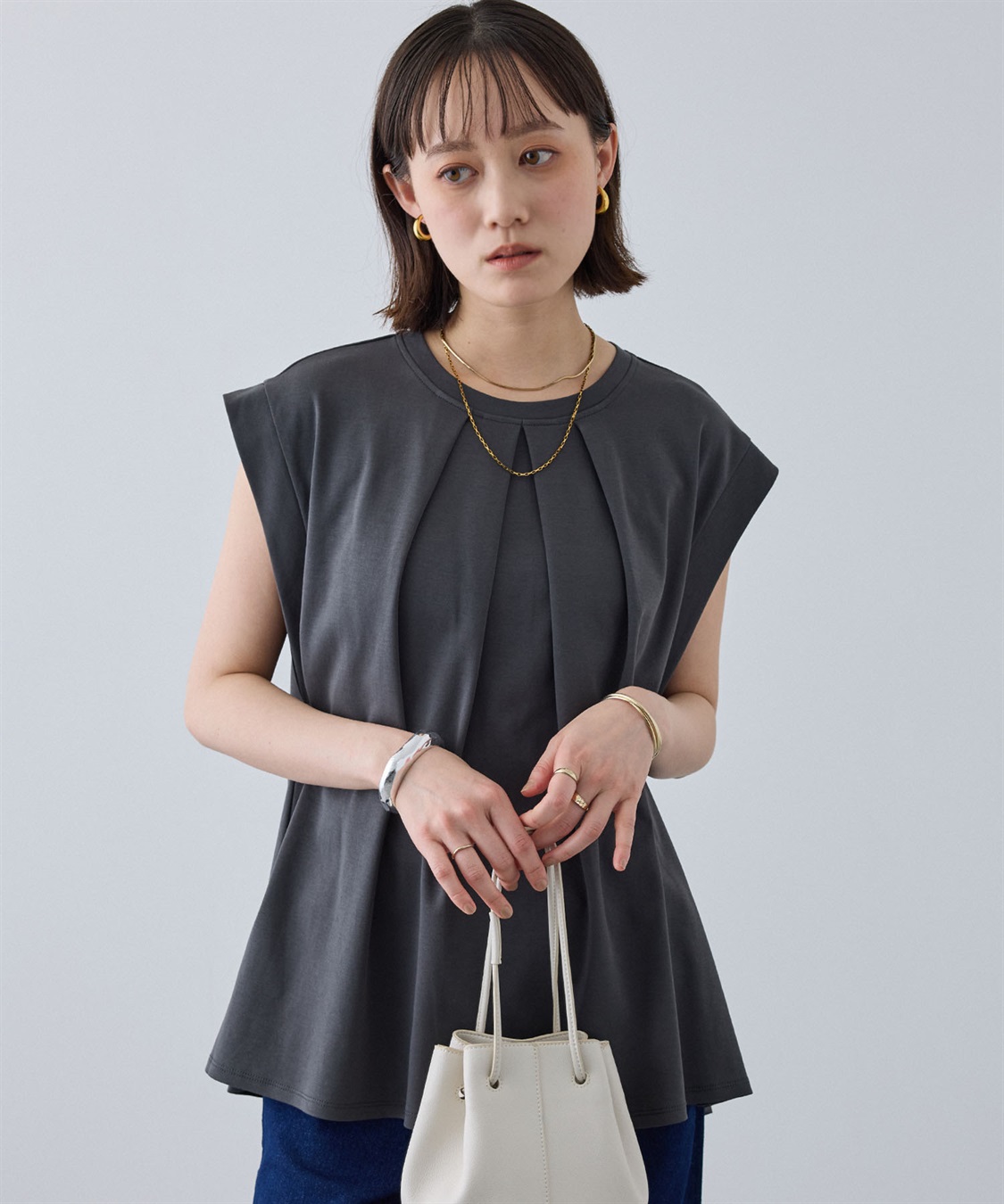 CROSS FUNCTION 《汗染み防止》エブ楽 天竺フロントタックノースリーブTシャツ_sub_3