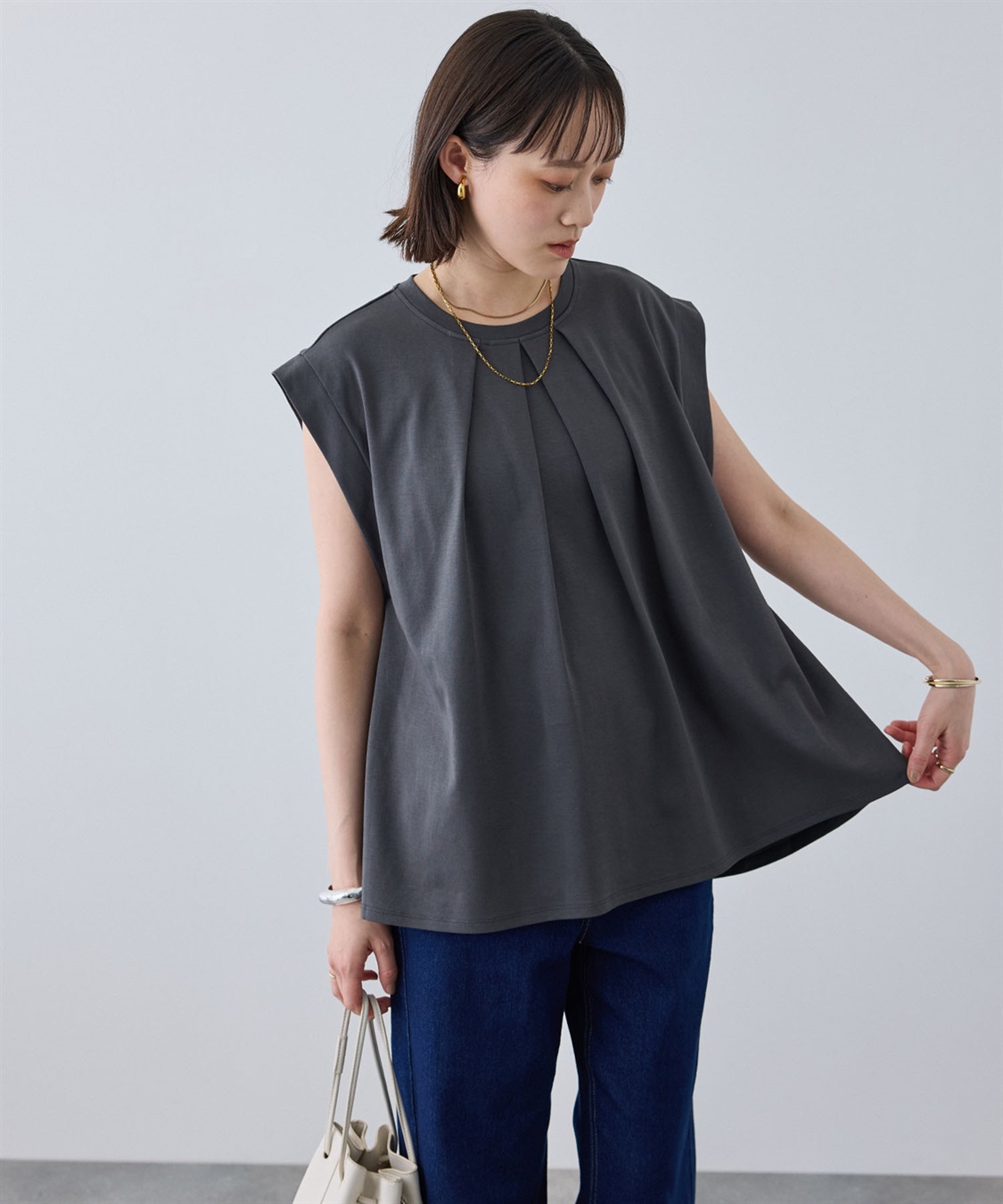 CROSS FUNCTION 《汗染み防止》エブ楽 天竺フロントタックノースリーブTシャツ_sub_4