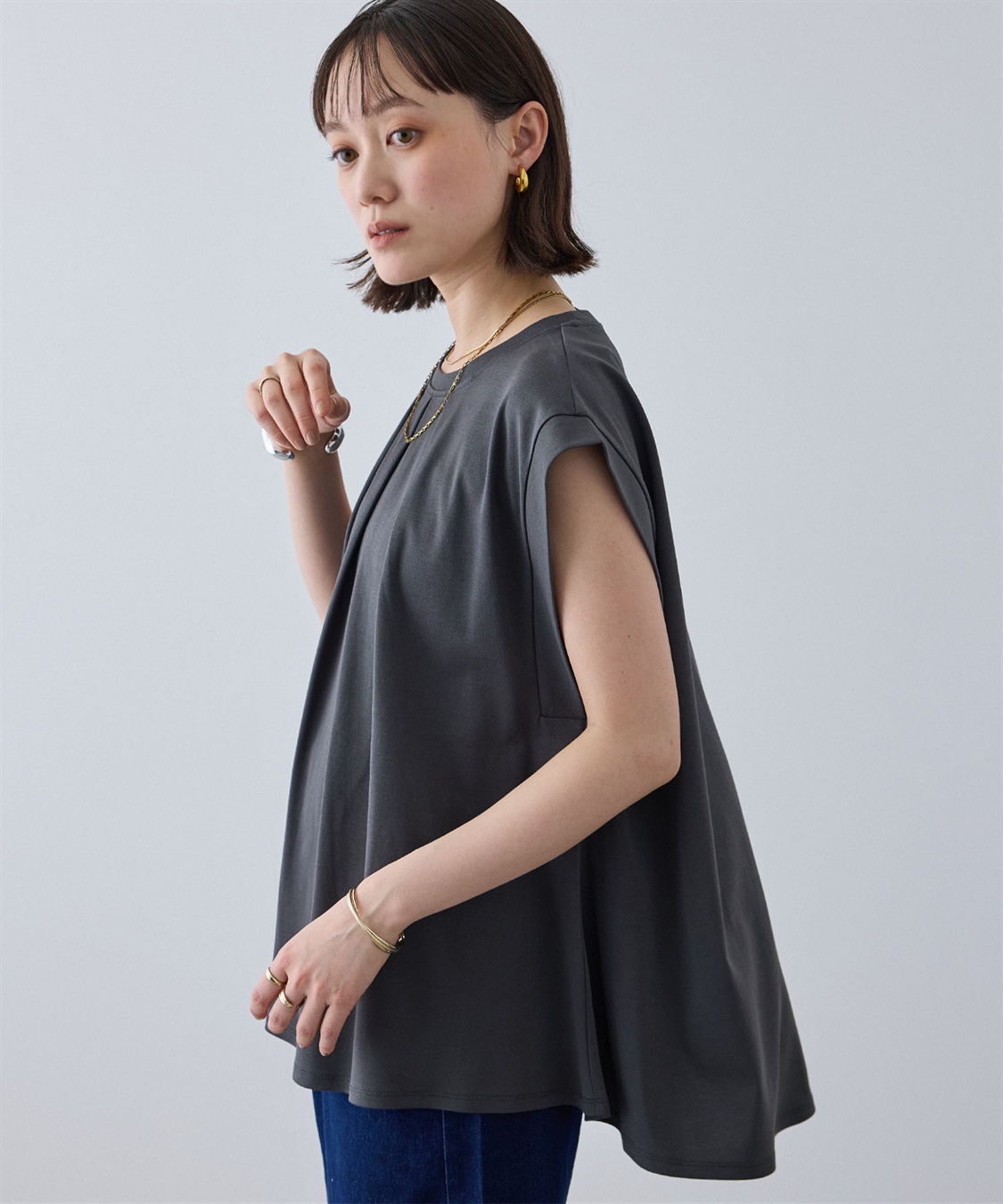 CROSS FUNCTION 《汗染み防止》エブ楽 天竺フロントタックノースリーブTシャツ_sub_5