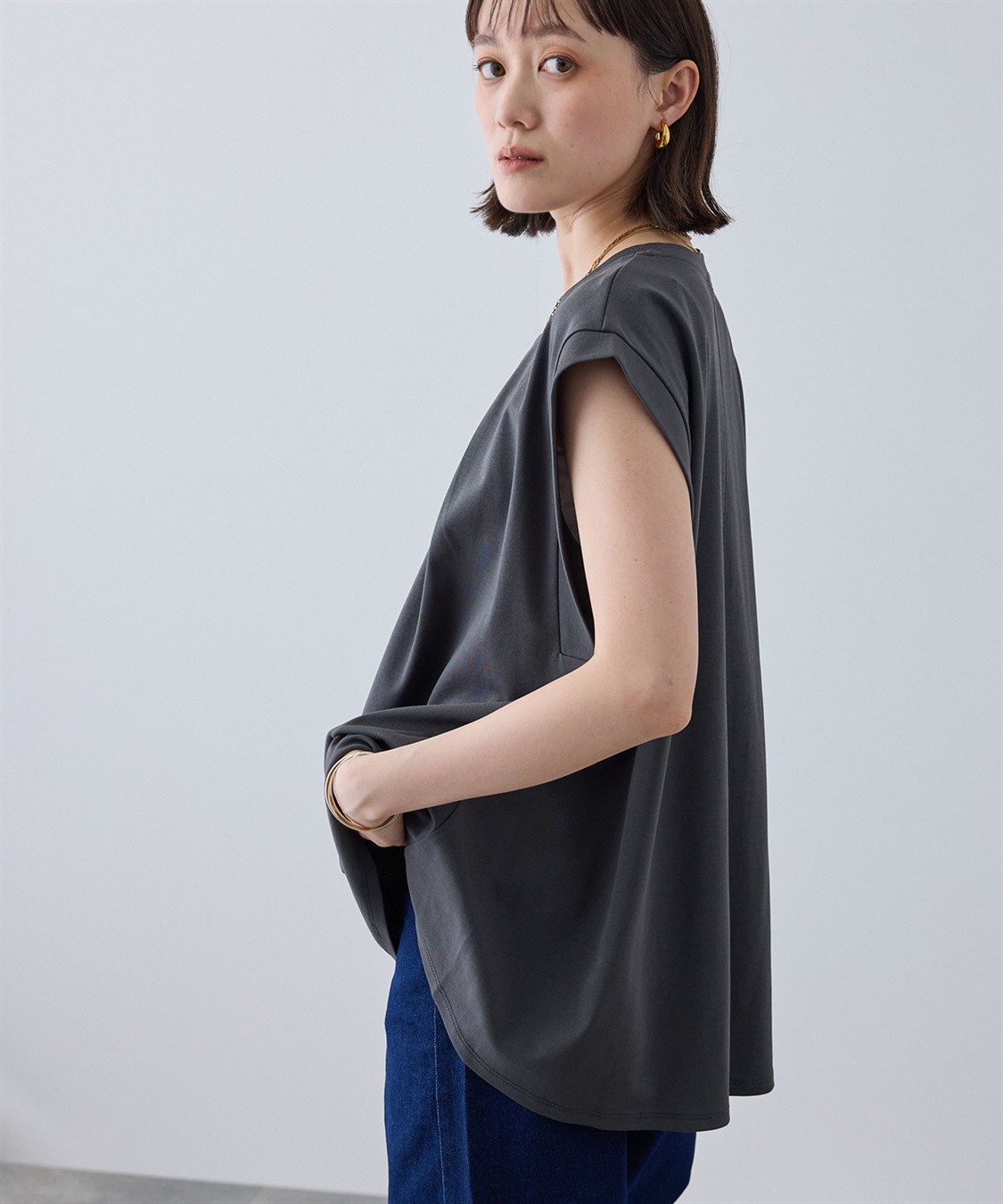 CROSS FUNCTION 《汗染み防止》エブ楽 天竺フロントタックノースリーブTシャツ_sub_6