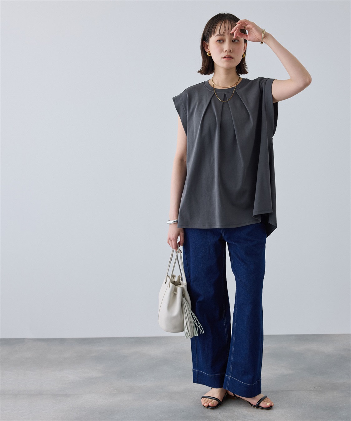 CROSS FUNCTION 《汗染み防止》エブ楽 天竺フロントタックノースリーブTシャツ_sub_8