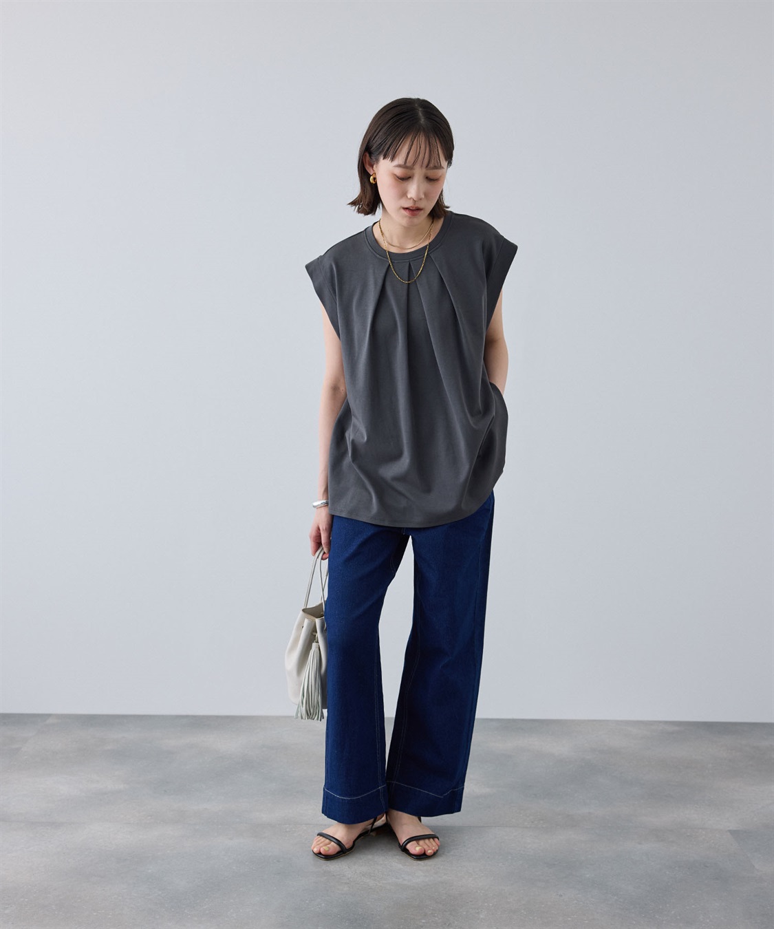 CROSS FUNCTION 《汗染み防止》エブ楽 天竺フロントタックノースリーブTシャツ_sub_9