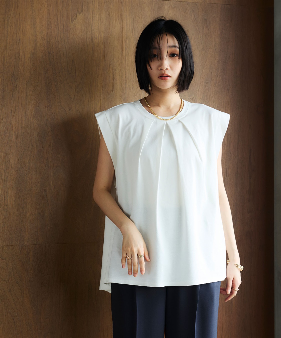 CROSS FUNCTION 《汗染み防止》エブ楽 天竺フロントタックノースリーブTシャツ_sub_12