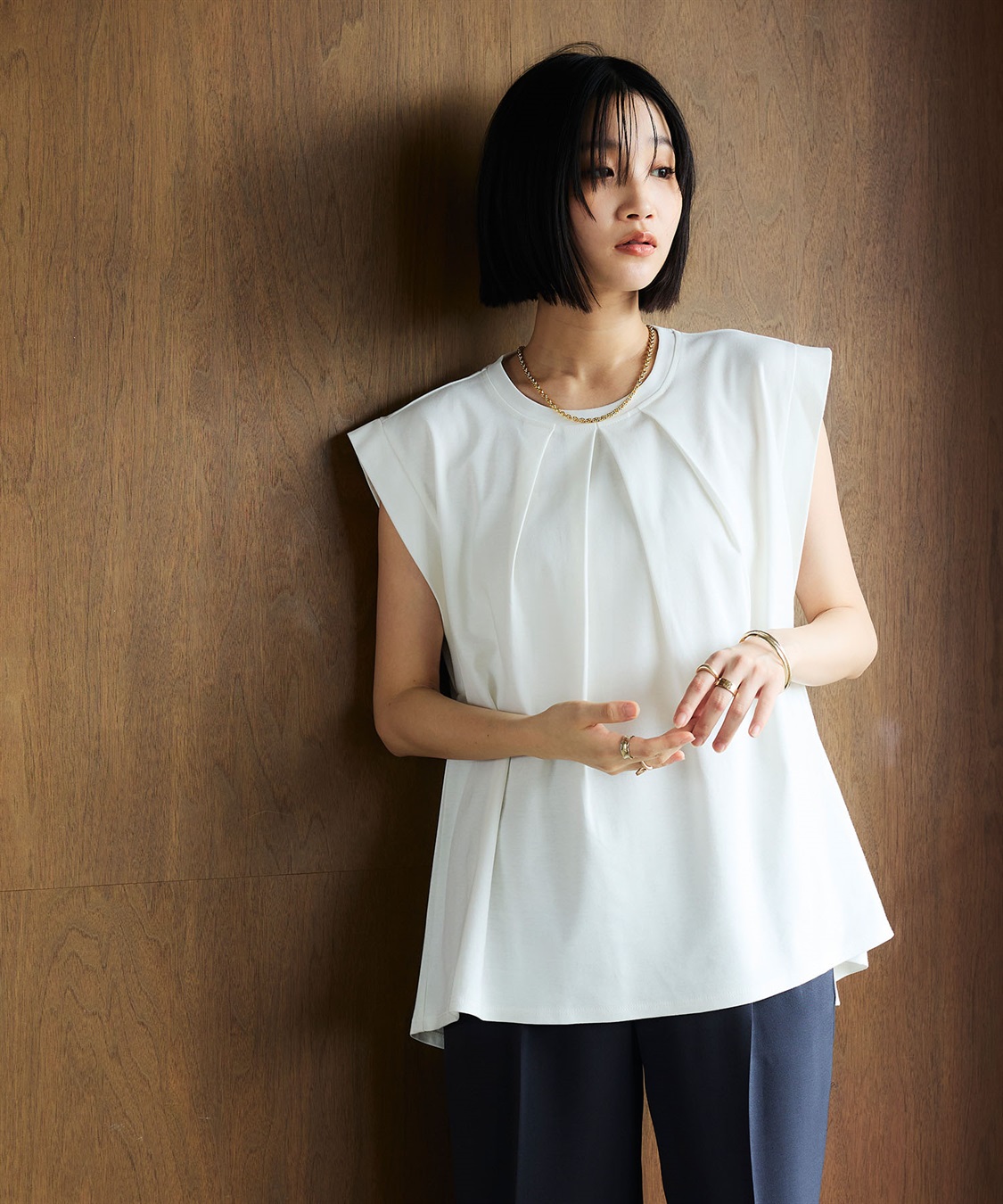 CROSS FUNCTION 《汗染み防止》エブ楽 天竺フロントタックノースリーブTシャツ_sub_13