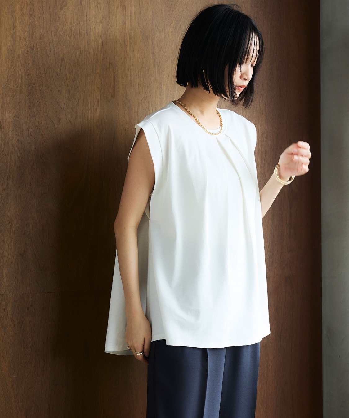 CROSS FUNCTION 《汗染み防止》エブ楽 天竺フロントタックノースリーブTシャツ_sub_15