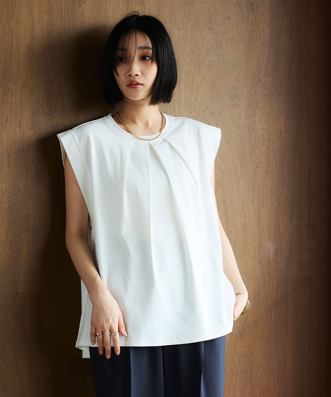 CROSS FUNCTION 《汗染み防止》エブ楽 天竺フロントタックノースリーブTシャツ_sub_16