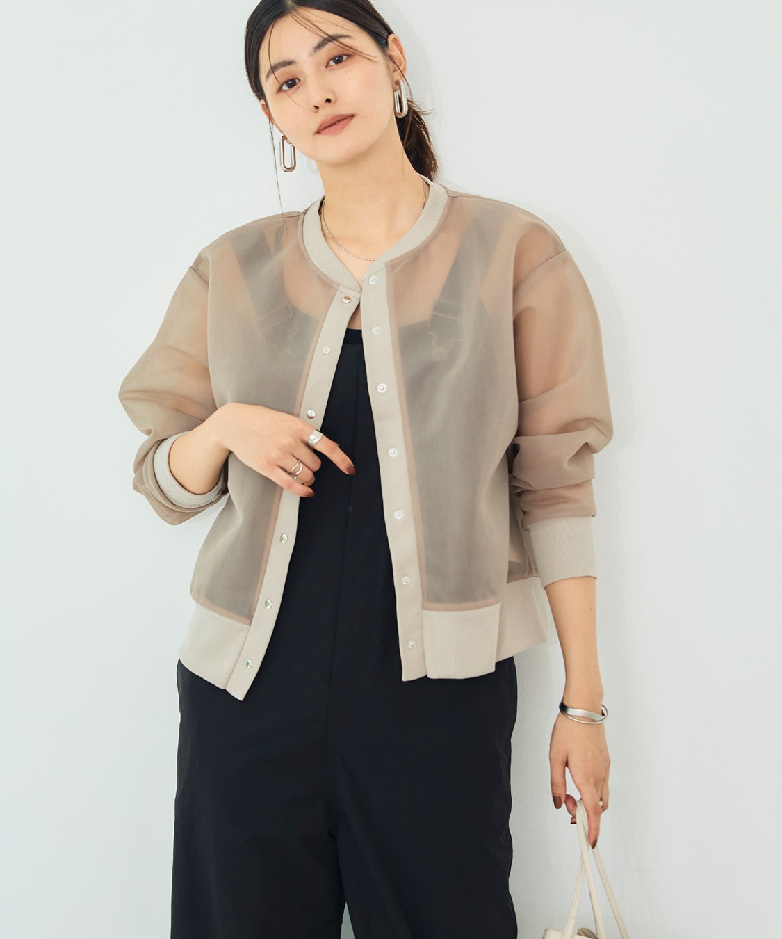 CROSS FUNCTION 《マシンウォッシャブル》エブ楽 シアースナップボタンカーディガン_sub_3