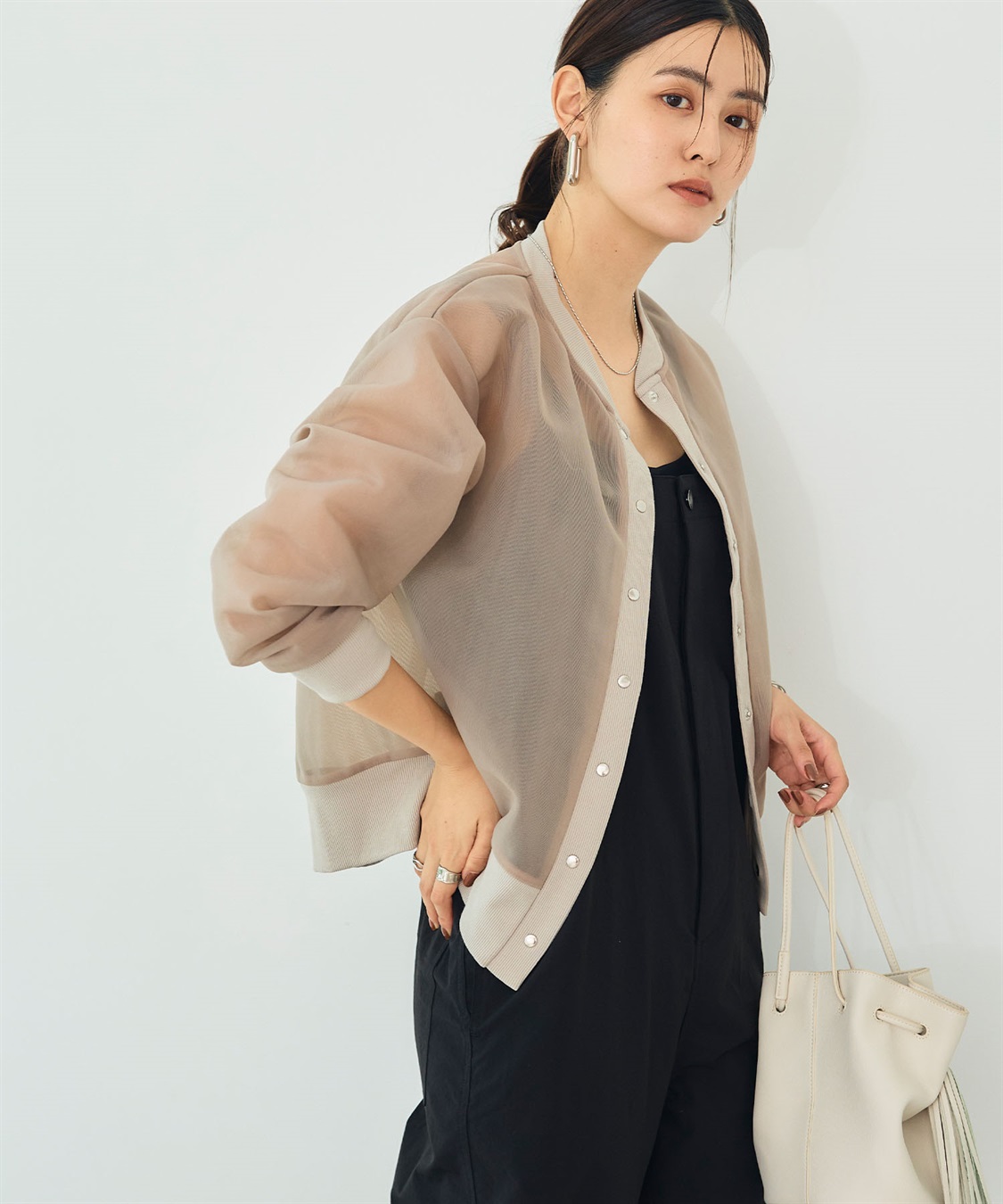 CROSS FUNCTION 《マシンウォッシャブル》エブ楽 シアースナップボタンカーディガン_sub_4
