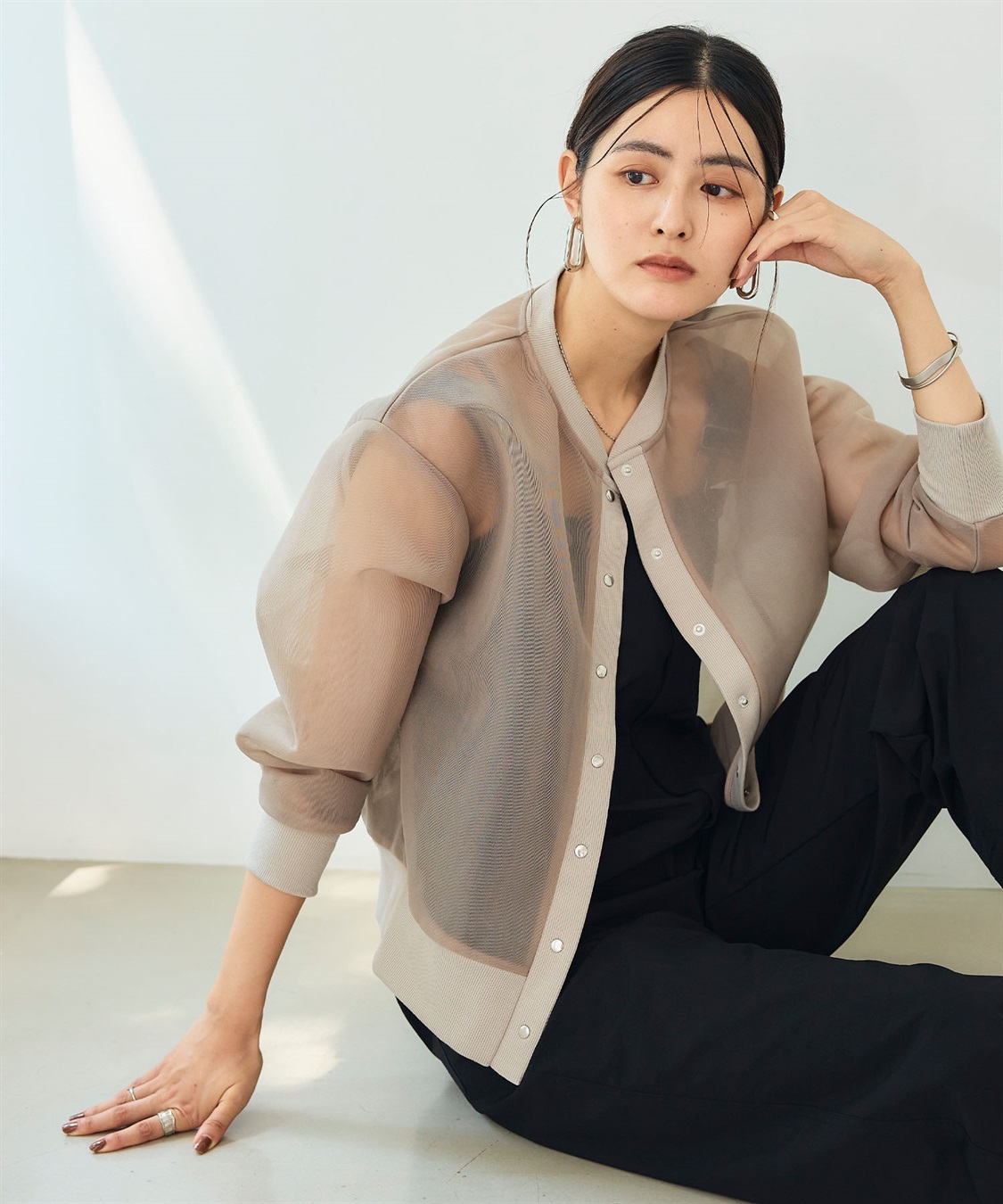 CROSS FUNCTION 《マシンウォッシャブル》エブ楽 シアースナップボタンカーディガン_sub_5