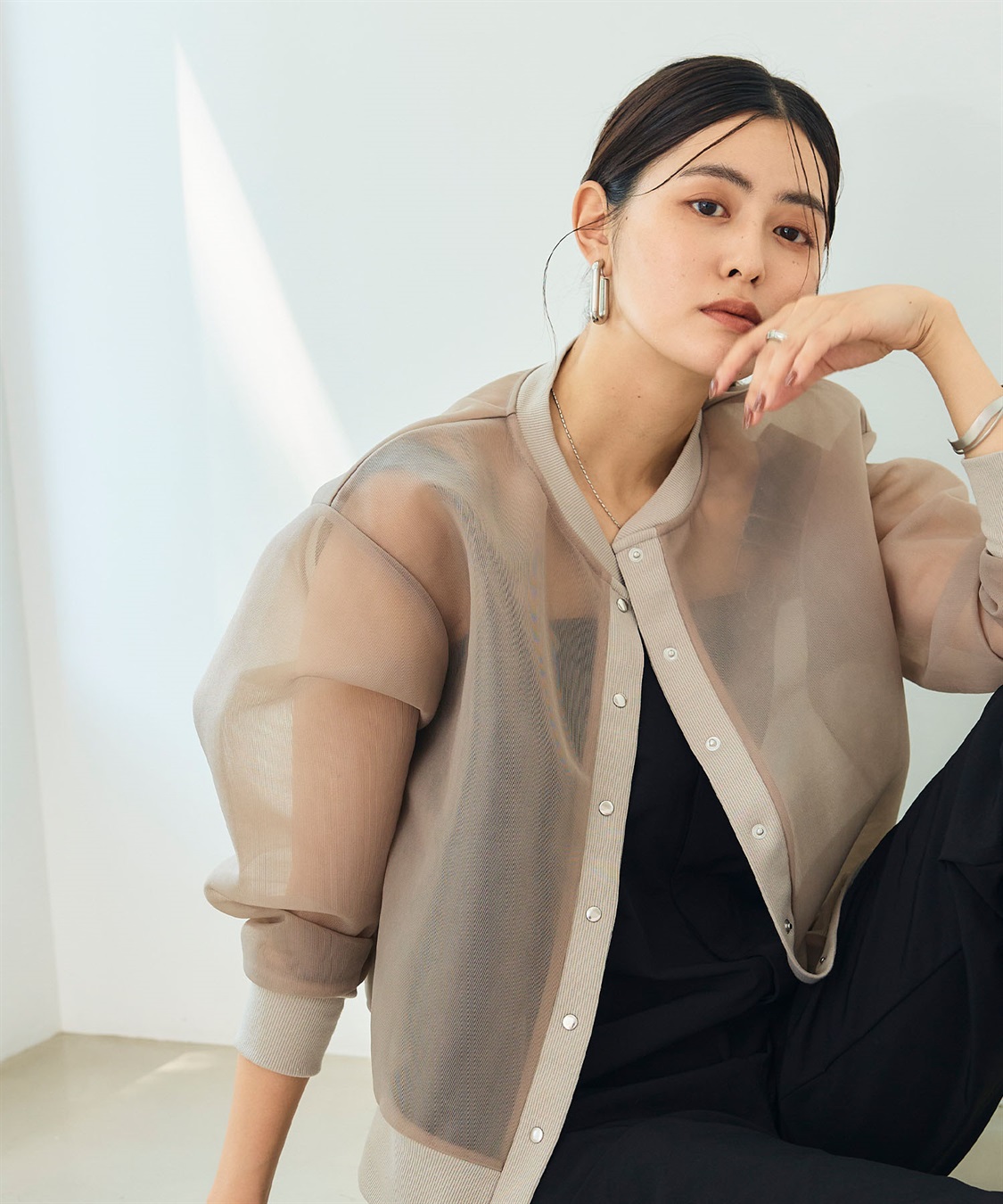 CROSS FUNCTION 《マシンウォッシャブル》エブ楽 シアースナップボタンカーディガン_sub_6