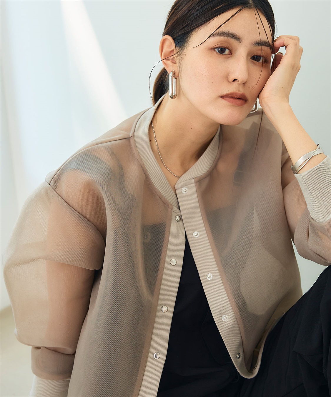 CROSS FUNCTION 《マシンウォッシャブル》エブ楽 シアースナップボタンカーディガン_sub_7