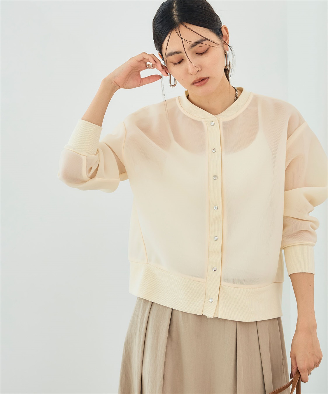 CROSS FUNCTION 《マシンウォッシャブル》エブ楽 シアースナップボタンカーディガン_sub_12