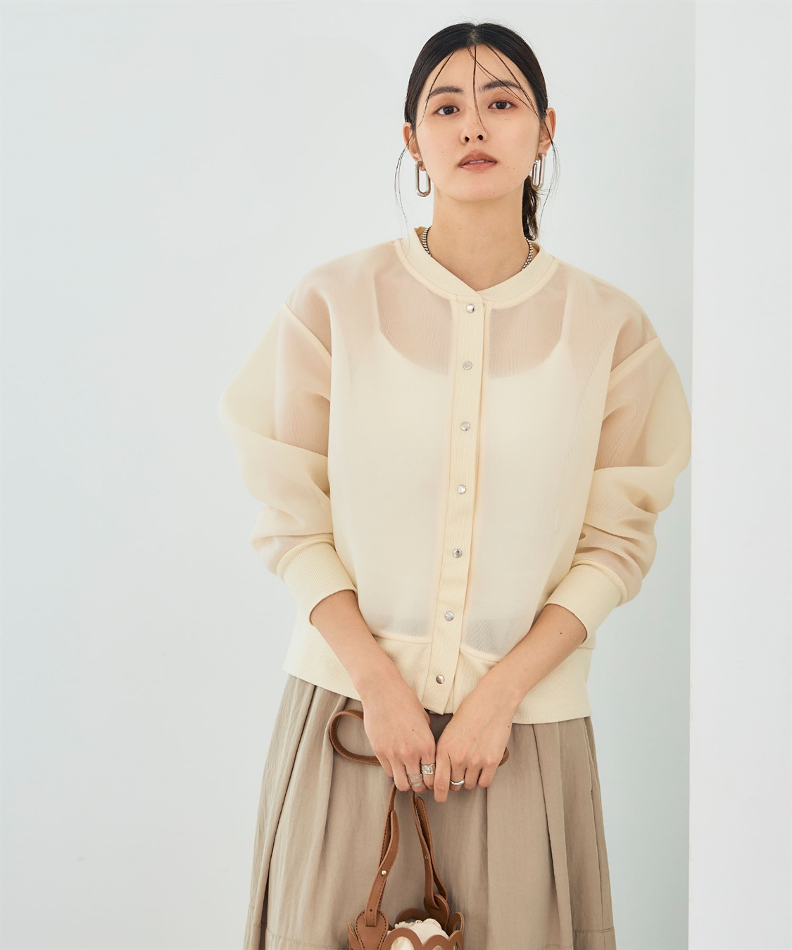 CROSS FUNCTION 《マシンウォッシャブル》エブ楽 シアースナップボタンカーディガン_sub_13