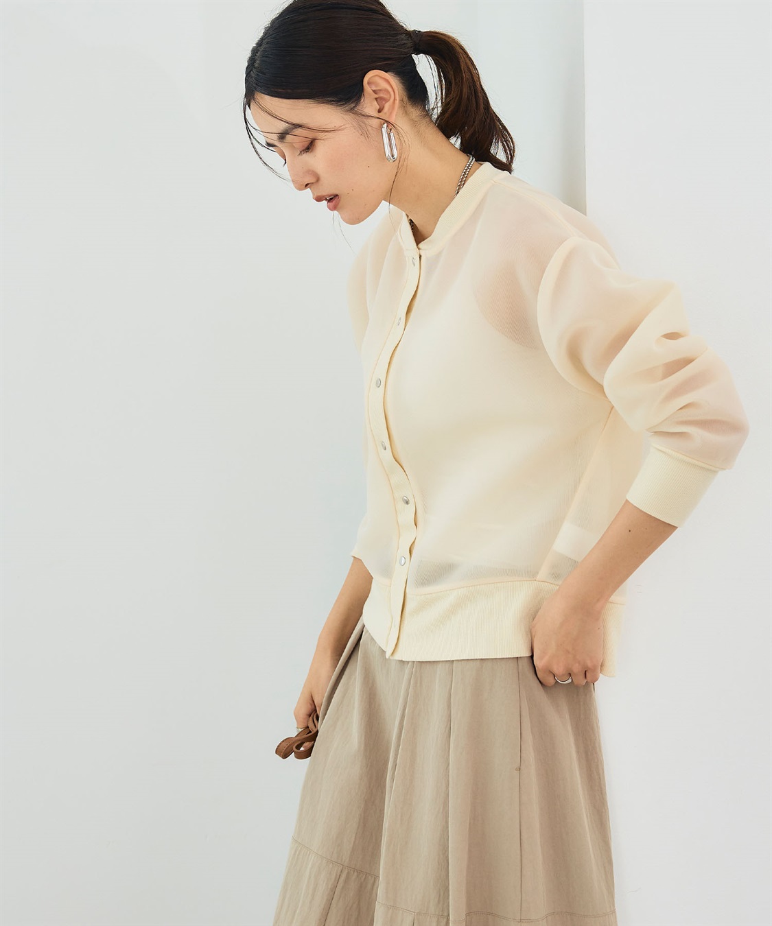 CROSS FUNCTION 《マシンウォッシャブル》エブ楽 シアースナップボタンカーディガン_sub_14