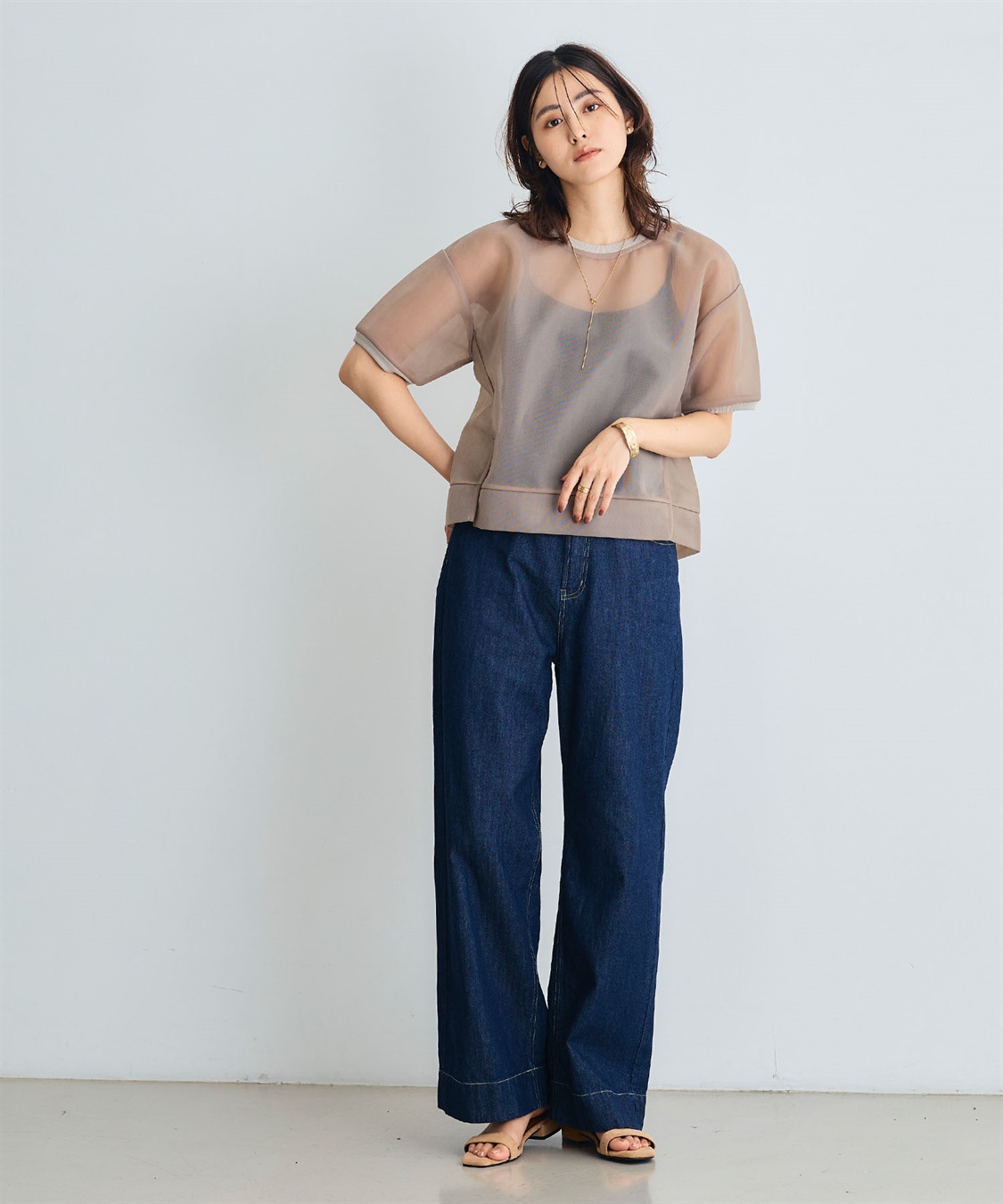 CROSS FUNCTION 《マシンウォッシャブル》エブ楽 シアーハーフスリーブトップス_sub_16