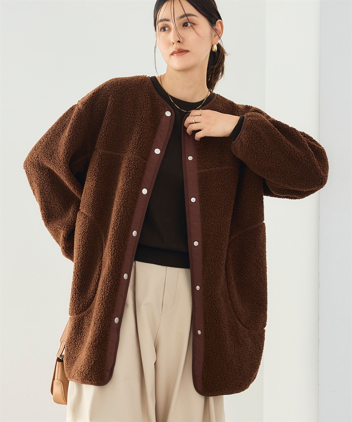 CROSS FUNCTION 《洗える》エブ楽 ボアノーカラーコート_sub_3