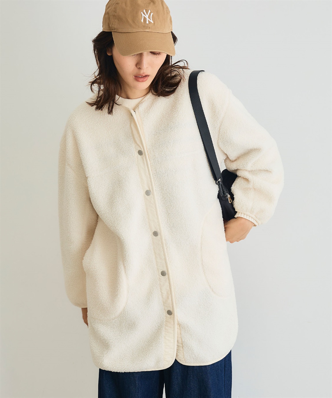 CROSS FUNCTION 《洗える》エブ楽 ボアノーカラーコート_sub_4