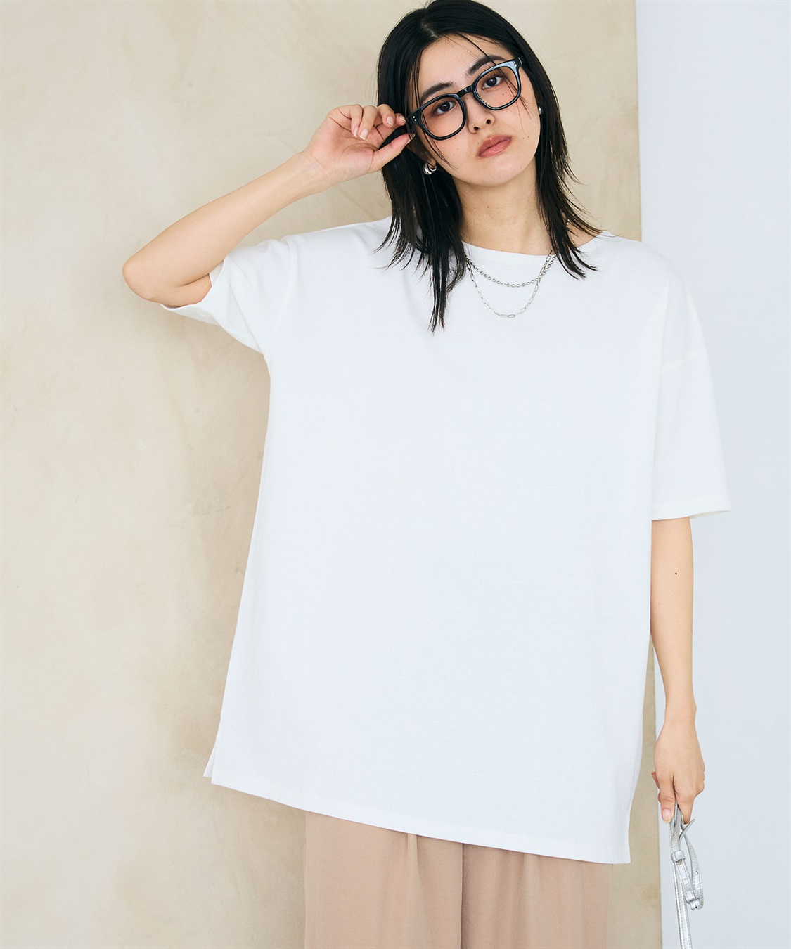 CROSS FUNCTION 《よれにくい》エブ楽 オーバーサイズハーフスリーブコットンTシャツ_sub_1