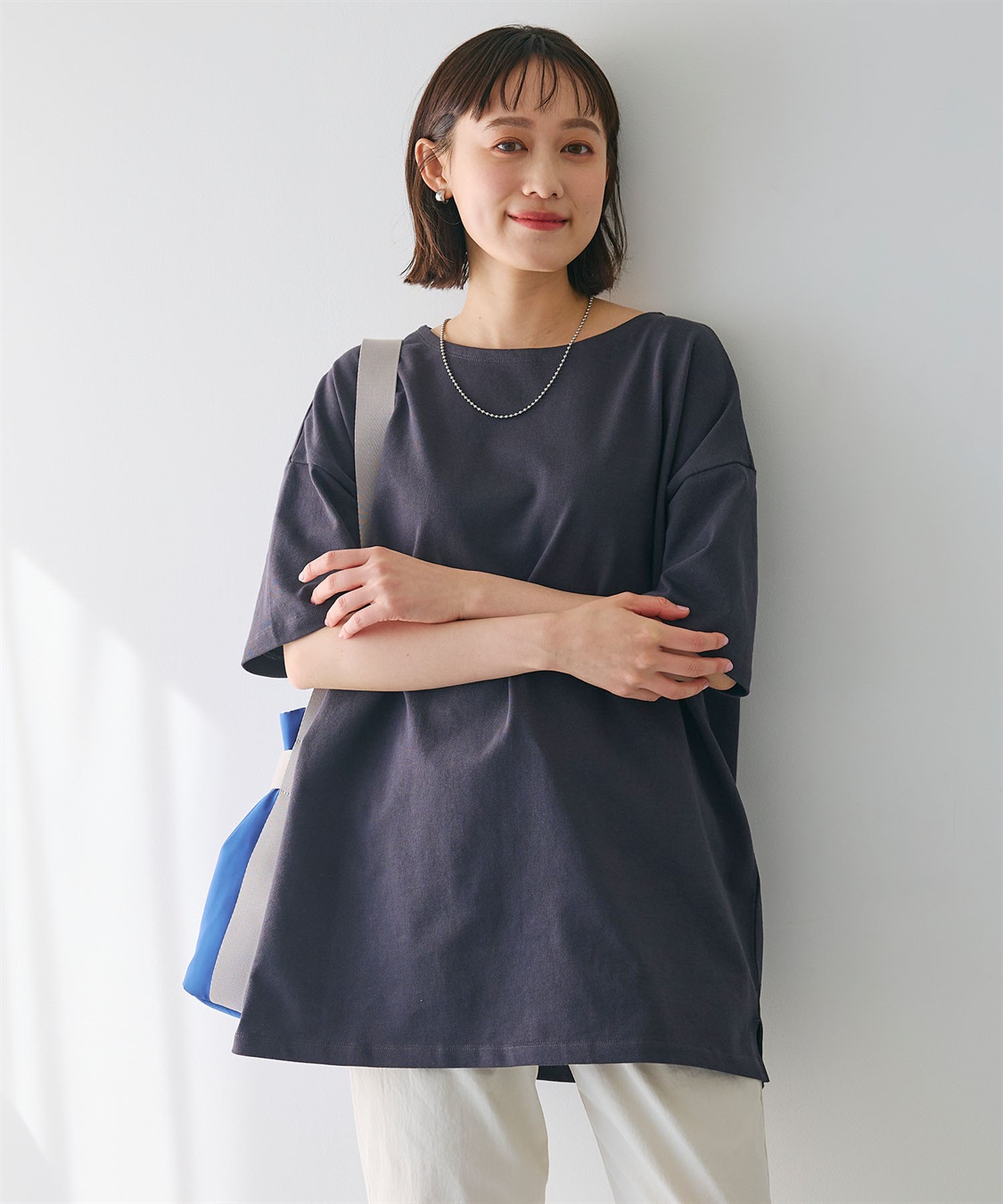 CROSS FUNCTION 《よれにくい》エブ楽 オーバーサイズハーフスリーブコットンTシャツ_sub_2