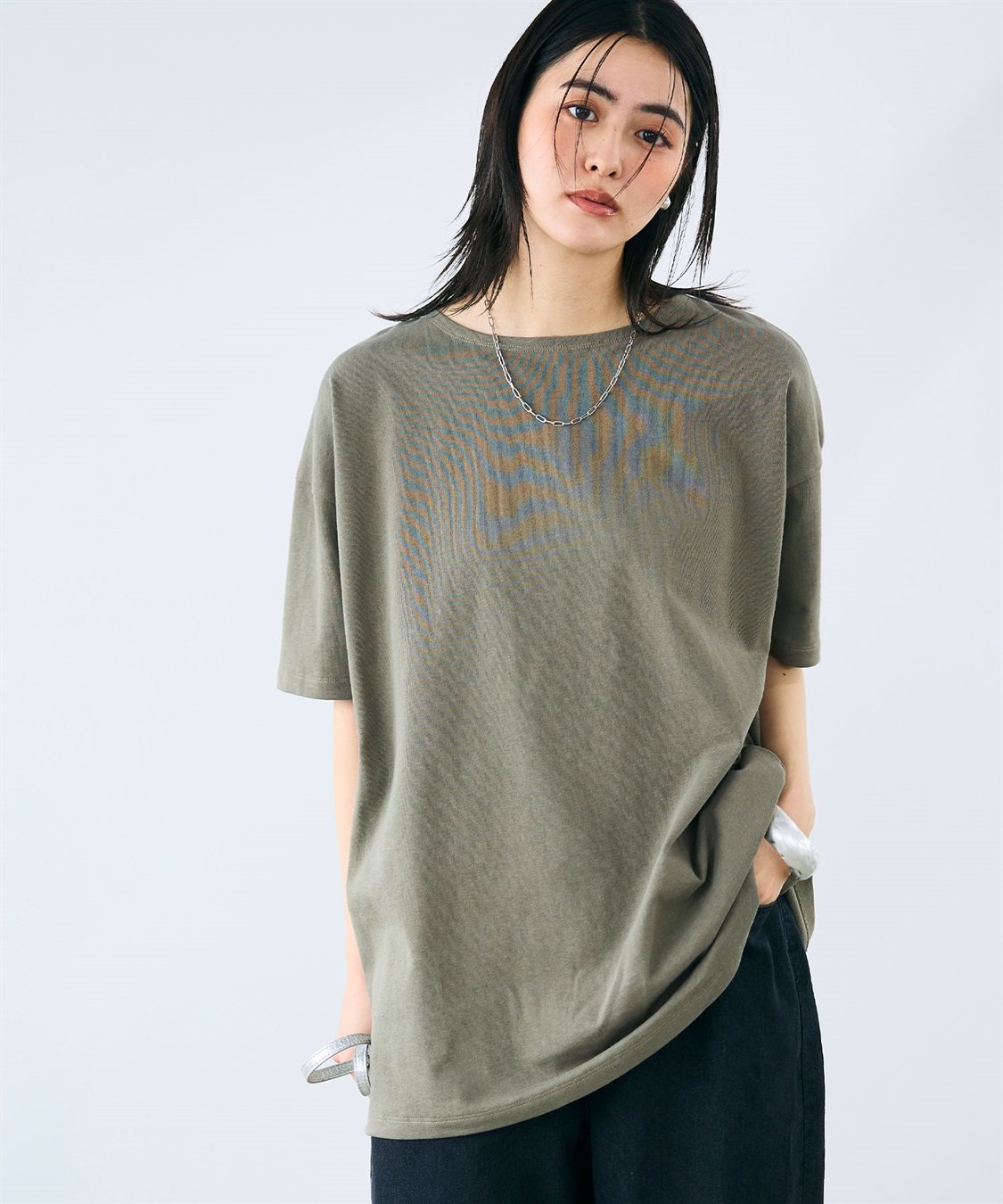 CROSS FUNCTION 《よれにくい》エブ楽 オーバーサイズハーフスリーブコットンTシャツ_sub_3