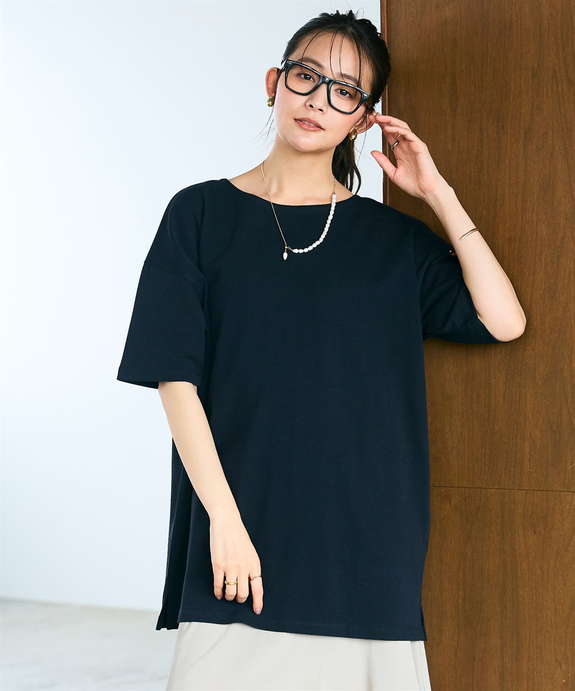 CROSS FUNCTION 《よれにくい》エブ楽 オーバーサイズハーフスリーブコットンTシャツ_sub_4