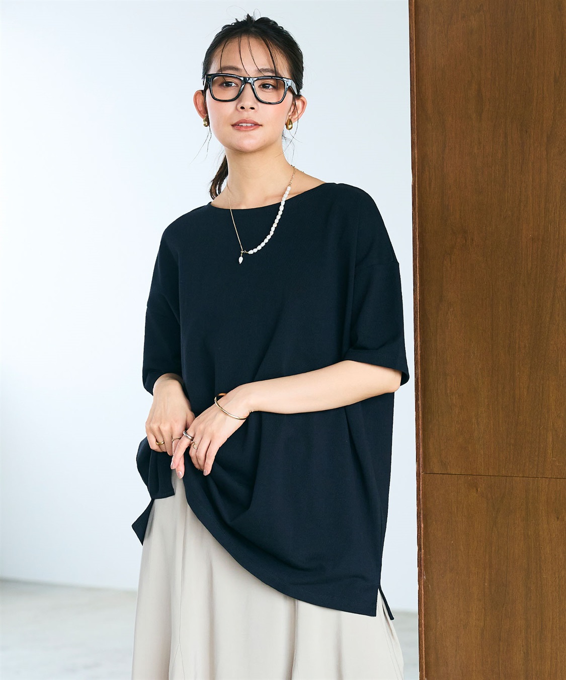 CROSS FUNCTION 《よれにくい》エブ楽 オーバーサイズハーフスリーブコットンTシャツ_sub_5