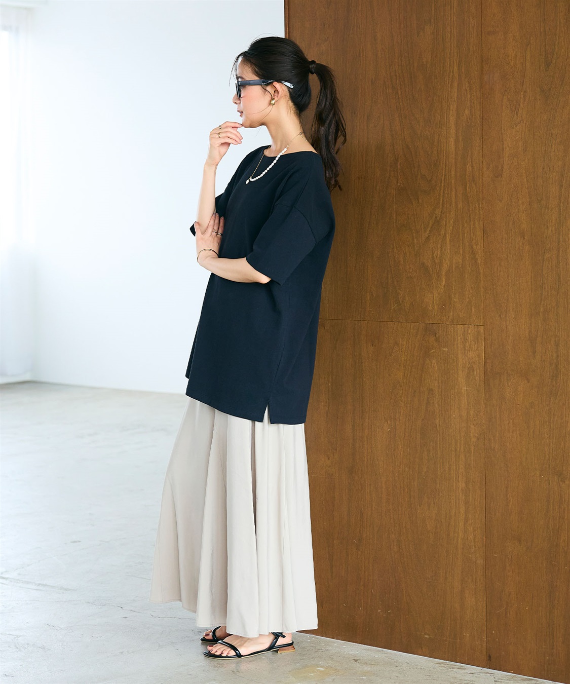 CROSS FUNCTION 《よれにくい》エブ楽 オーバーサイズハーフスリーブコットンTシャツ_sub_7