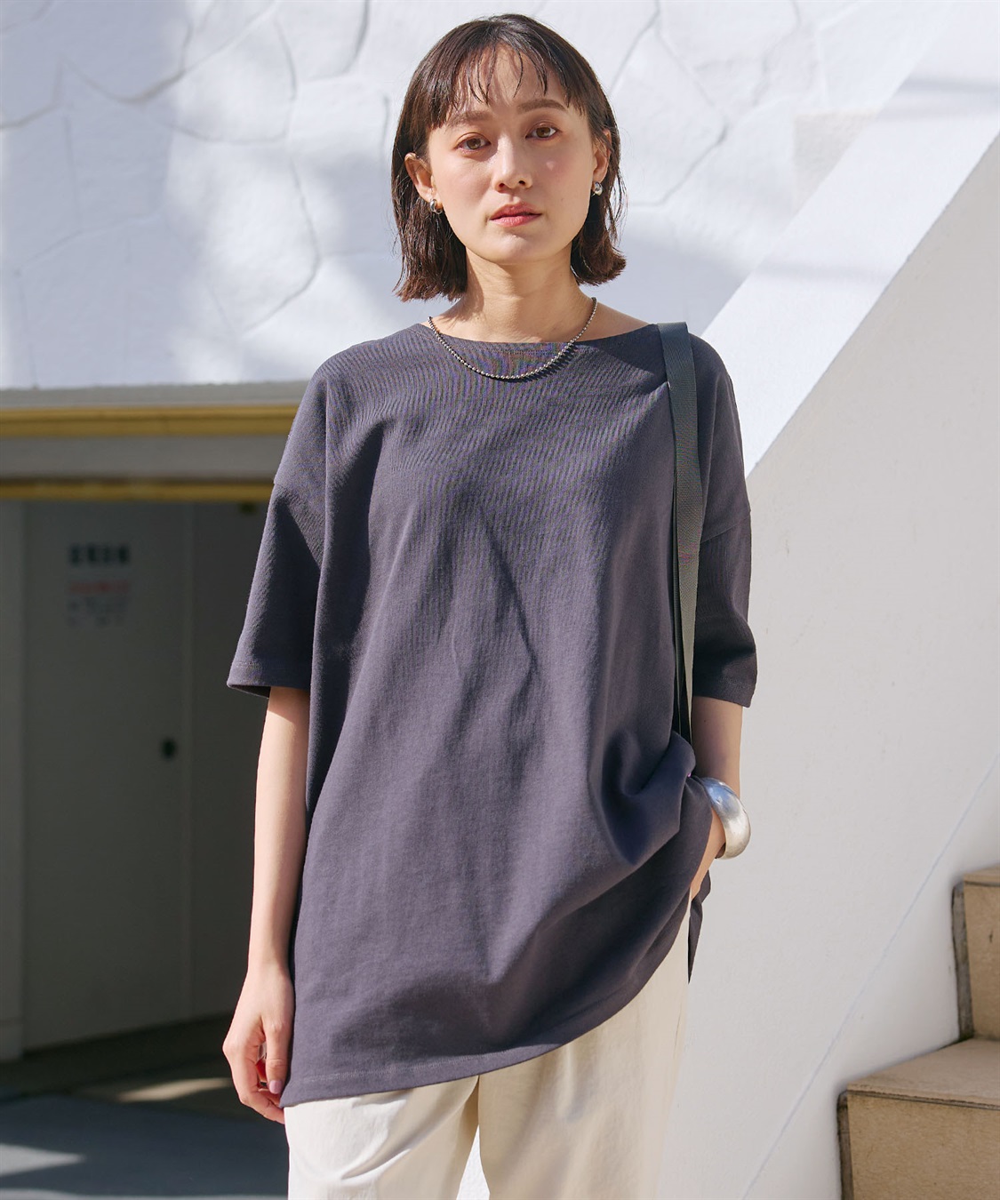 CROSS FUNCTION 《よれにくい》エブ楽 オーバーサイズハーフスリーブコットンTシャツ_sub_14