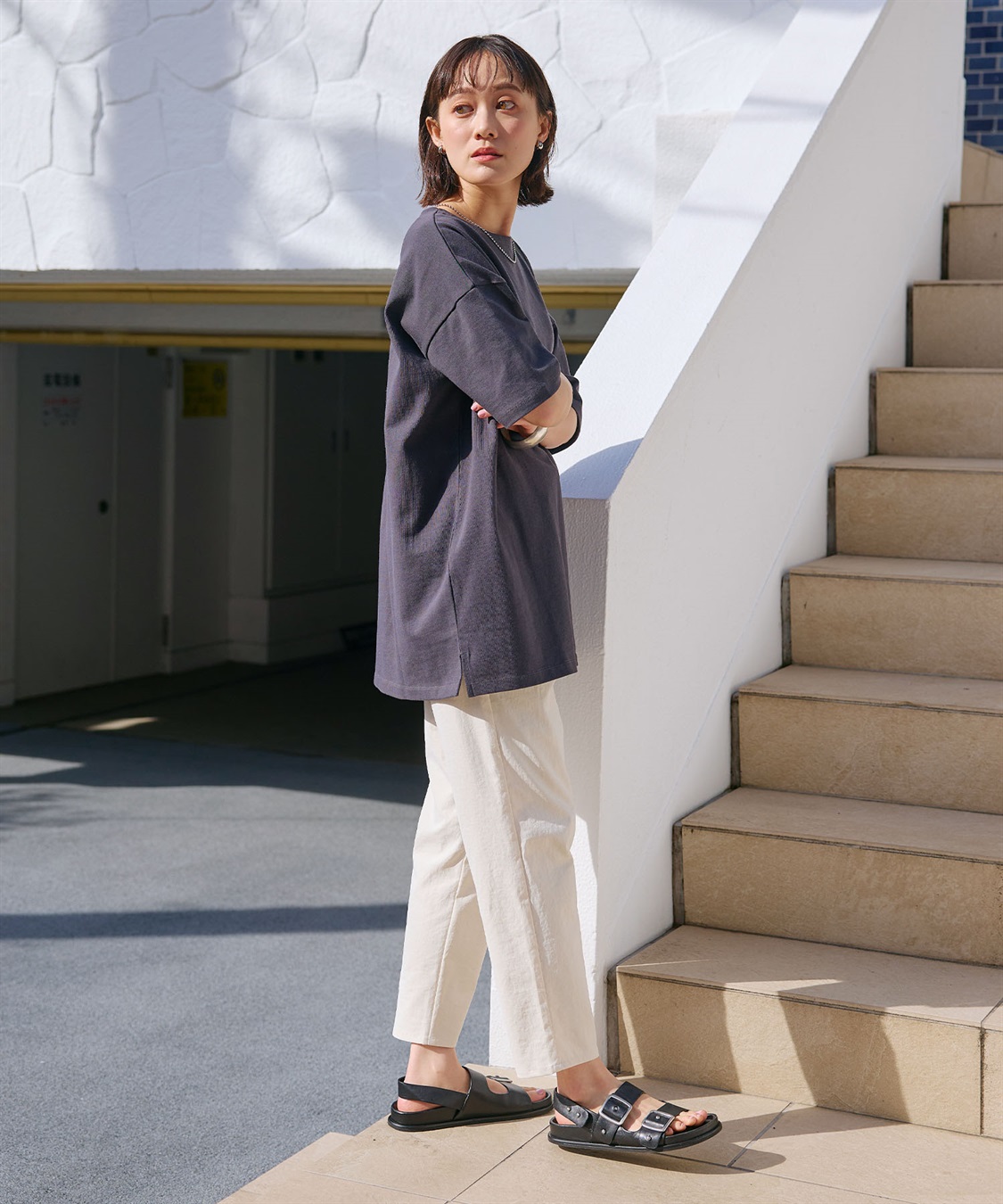 CROSS FUNCTION 《よれにくい》エブ楽 オーバーサイズハーフスリーブコットンTシャツ_sub_17