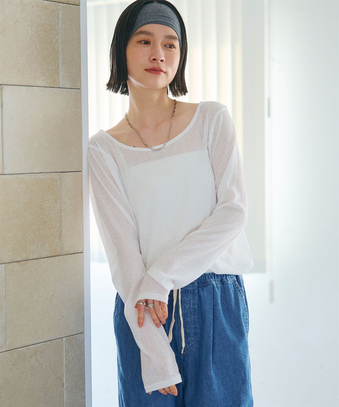 CROSS FUNCTION 《接触冷感》エブ楽 シアーリブロングTシャツ_sub_1