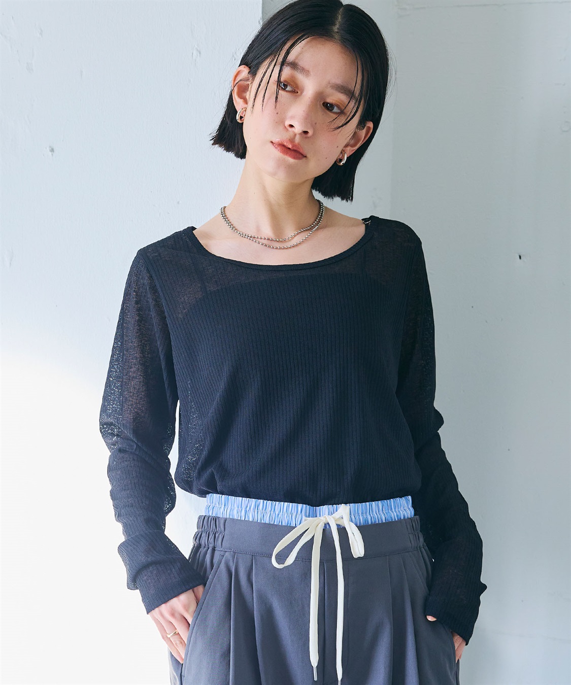 CROSS FUNCTION 《接触冷感》エブ楽 シアーリブロングTシャツ_sub_2