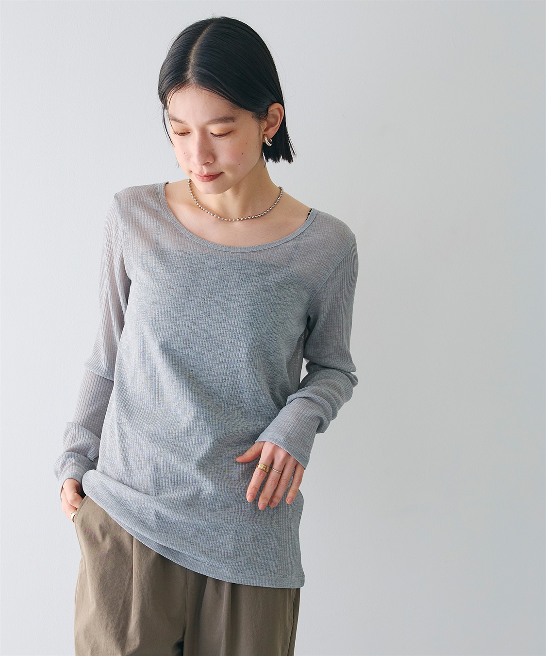 CROSS FUNCTION 《接触冷感》エブ楽 シアーリブロングTシャツ_sub_3