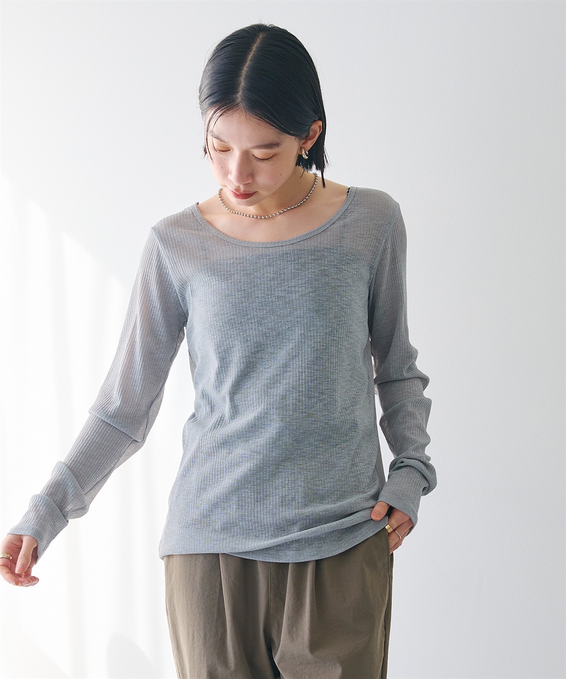 CROSS FUNCTION 《接触冷感》エブ楽 シアーリブロングTシャツ_sub_4