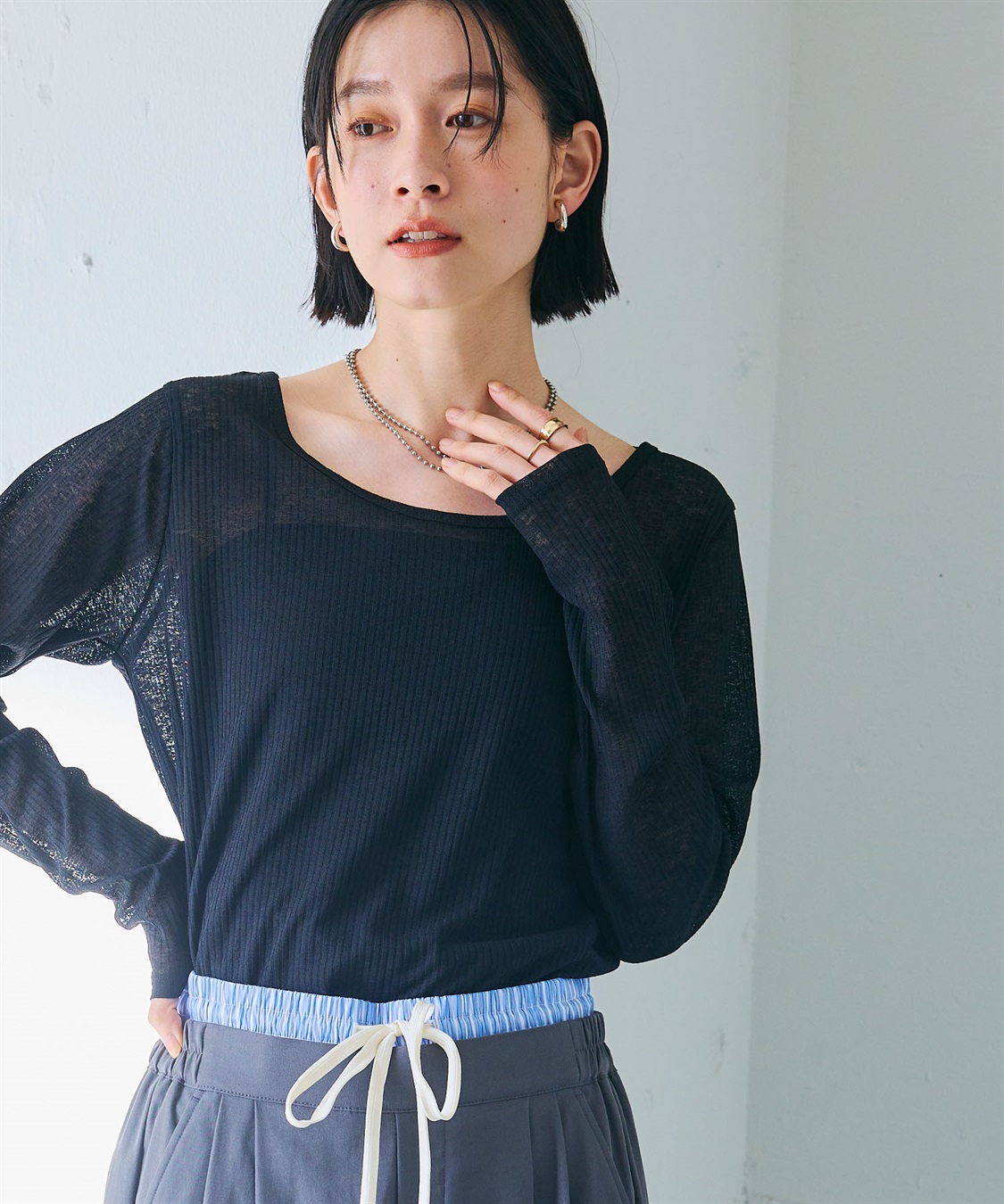 CROSS FUNCTION 《接触冷感》エブ楽 シアーリブロングTシャツ_sub_18