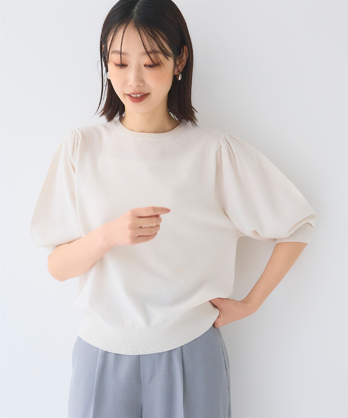 CROSS FUNCTION 《UV/洗える》サマナチュラ パフスリーブ半袖ニット_sub_1