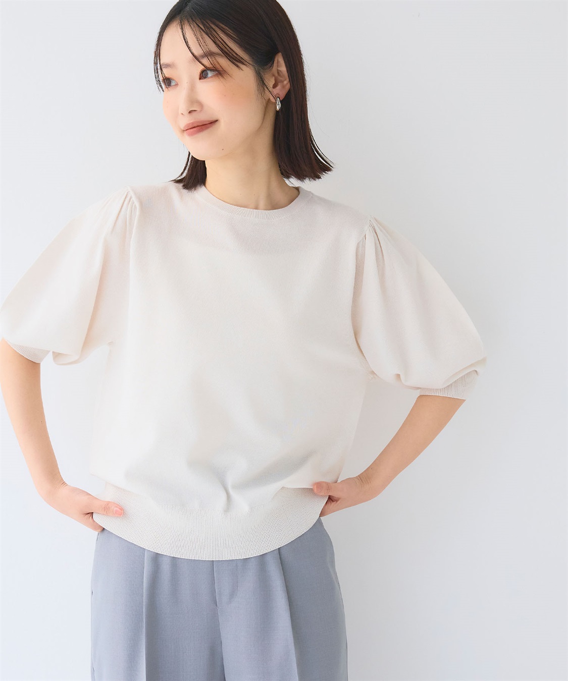 CROSS FUNCTION 《UV/洗える》サマナチュラ パフスリーブ半袖ニット_sub_10