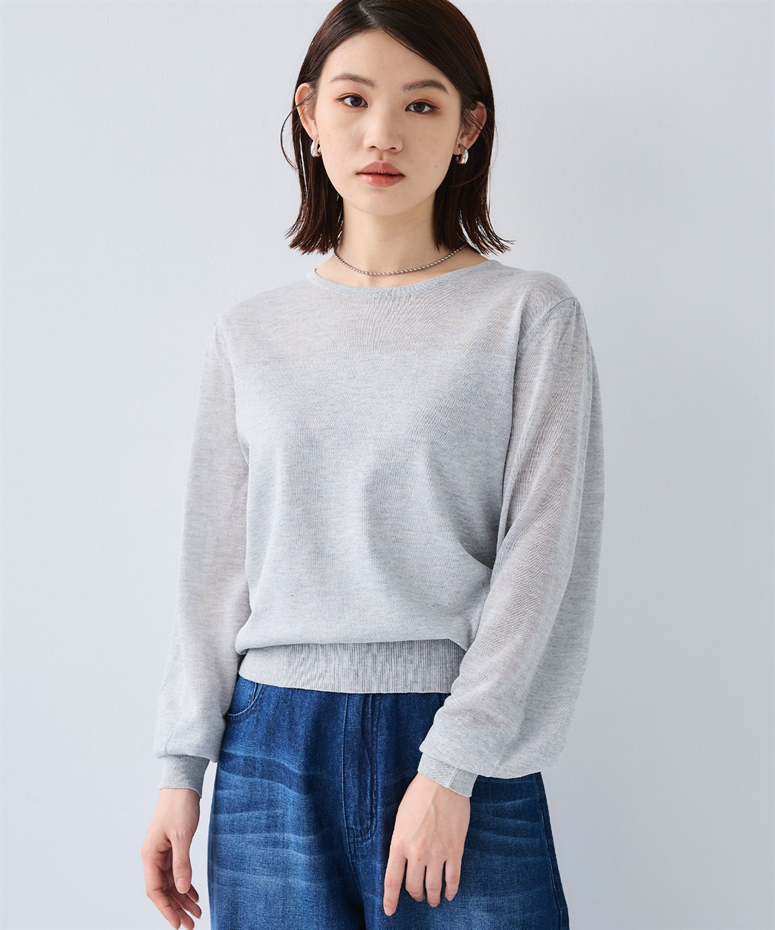 CROSS FUNCTION 《洗える》サマナチュラ シアー切り替えパフスリーブニットトップス_sub_3