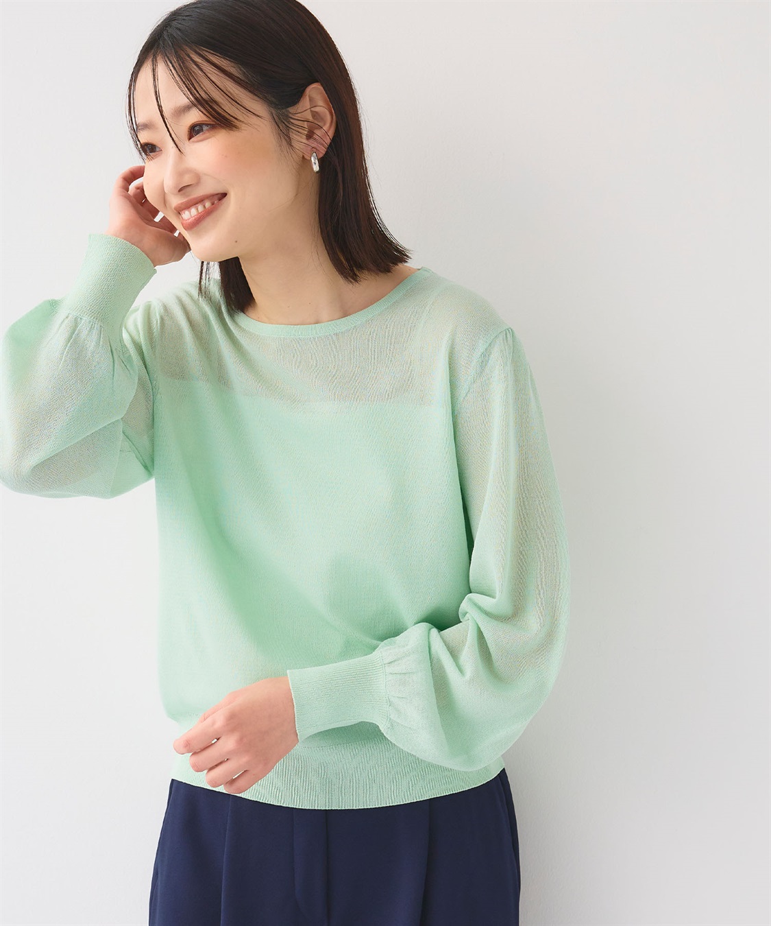 CROSS FUNCTION 《洗える》サマナチュラ シアー切り替えパフスリーブニットトップス_sub_4